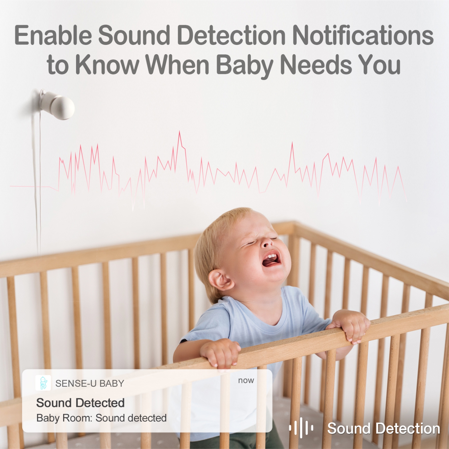 Moniteur vidéo pour bébé Sense-U avec caméra à distance Pan-Tilt-Zoom, Conversation bidirectionnelle, Vision nocturne, Audio de fond, Détection de