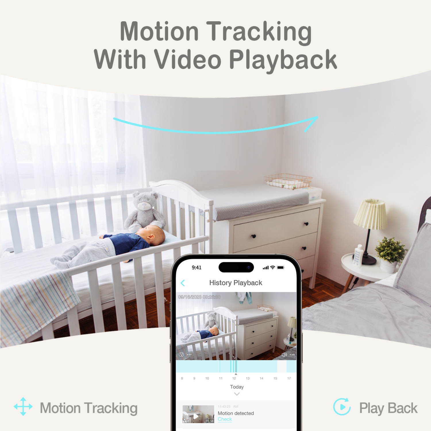 Moniteur vidéo pour bébé Sense-U avec caméra à distance Pan-Tilt-Zoom, Conversation bidirectionnelle, Vision nocturne, Audio de fond, Détection de