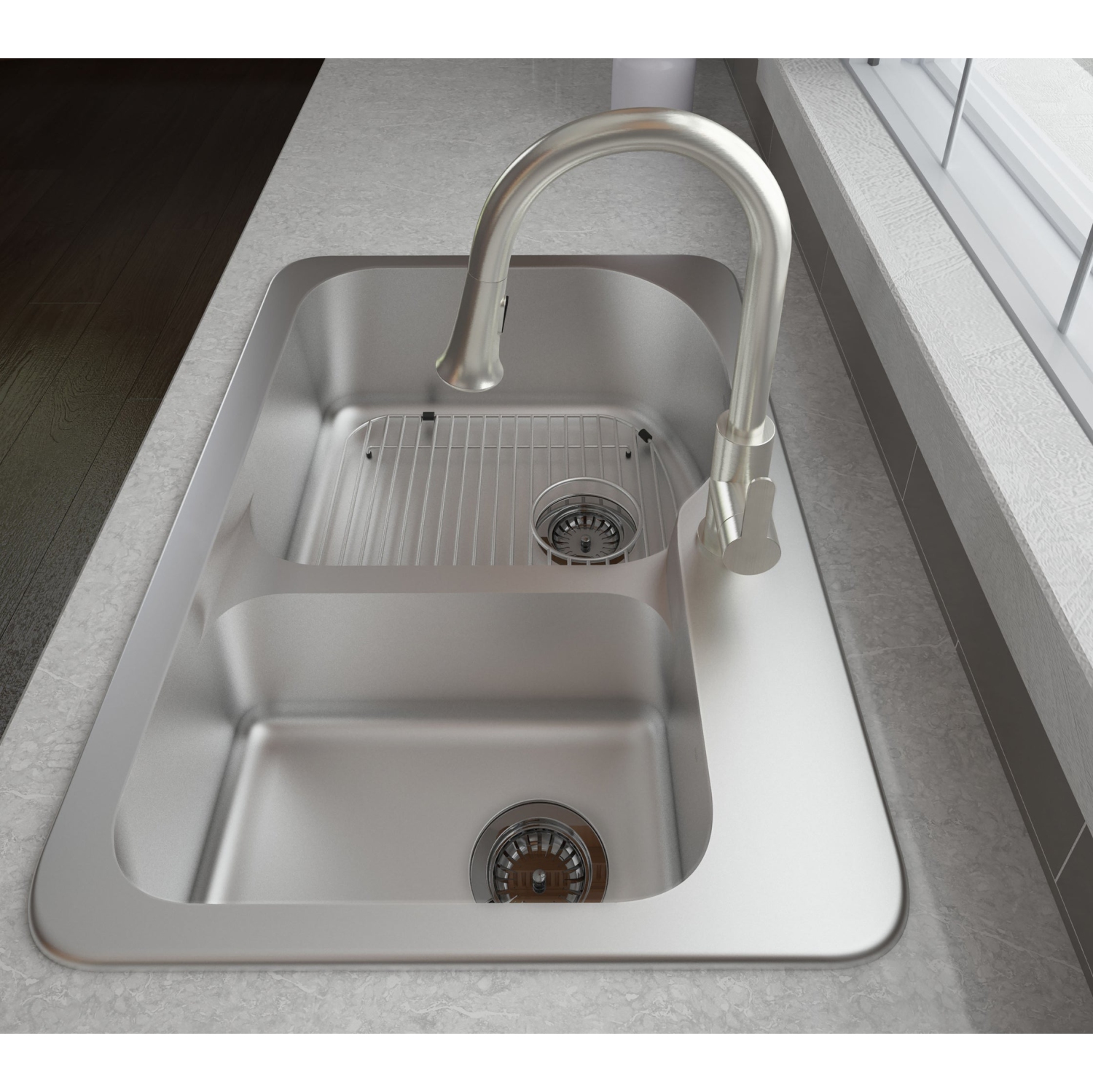 Ancona robinet à poignée unique Rivella à bec rétractable à double fonction au fini nickel brossé