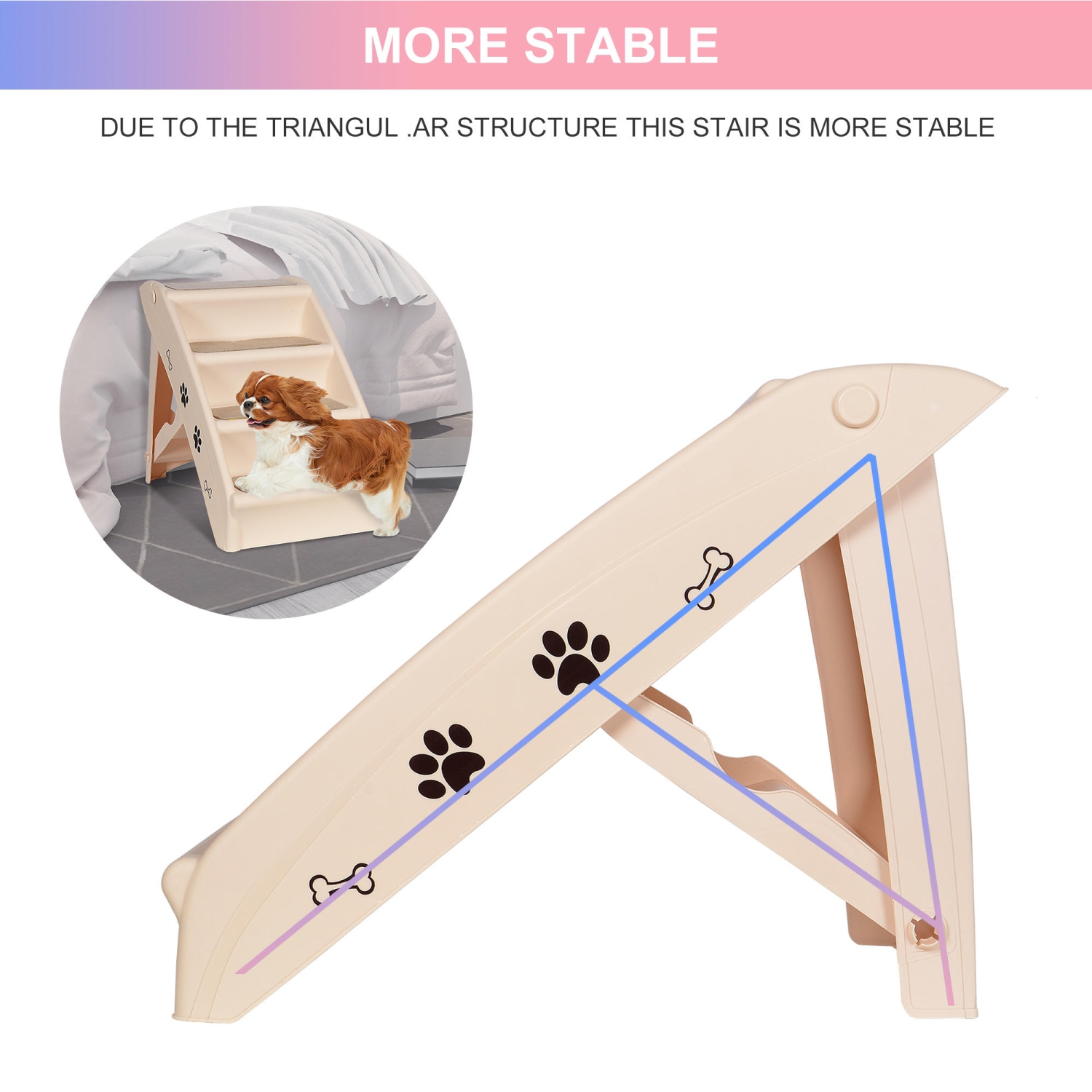 Escalier pliable stable en plastique PP pour animaux de compagnie, 4 marches, avec coussin antidérapant pour les animaux plus âgés ou plus petits