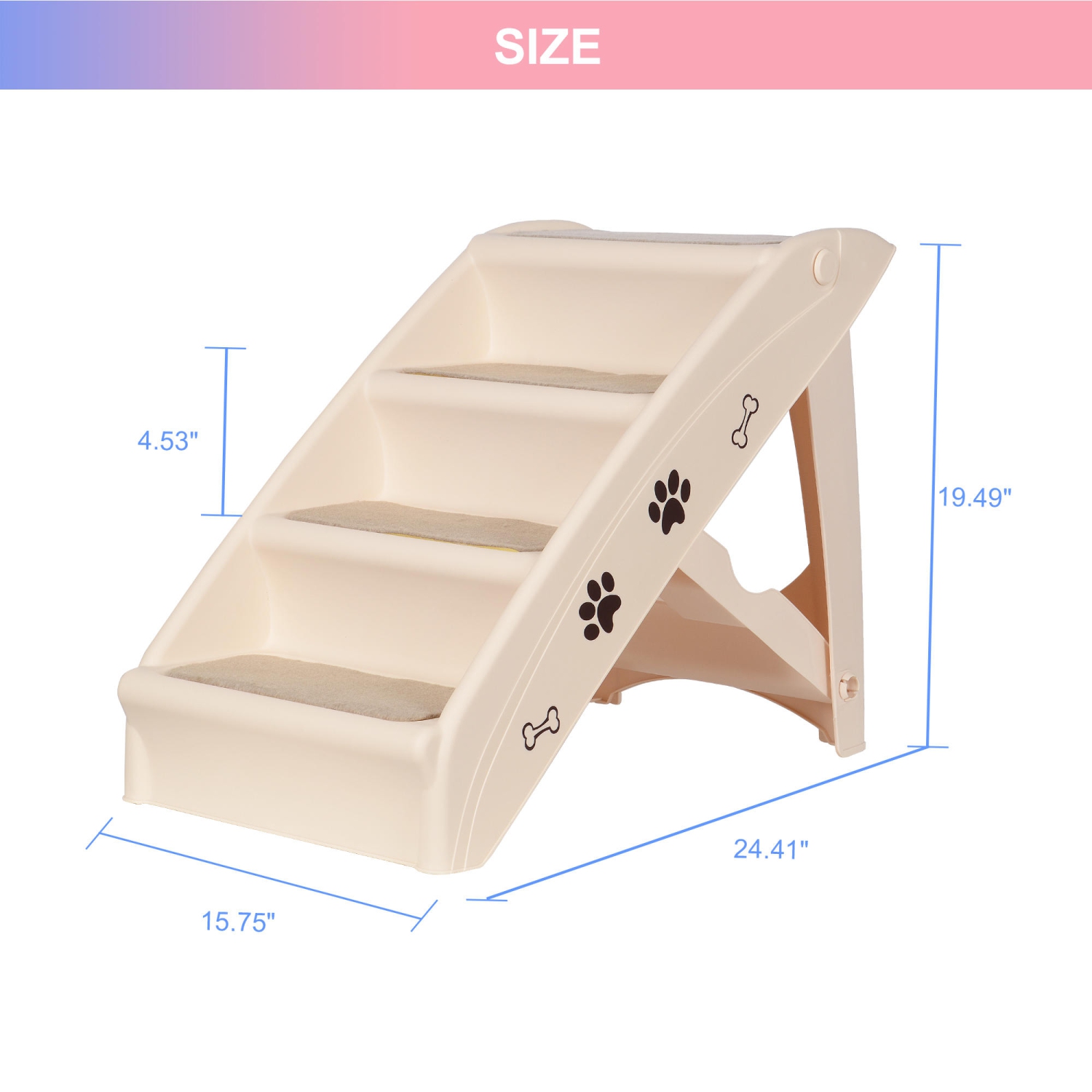 Escalier pliable stable en plastique PP pour animaux de compagnie, 4 marches, avec coussin antidérapant pour les animaux plus âgés ou plus petits