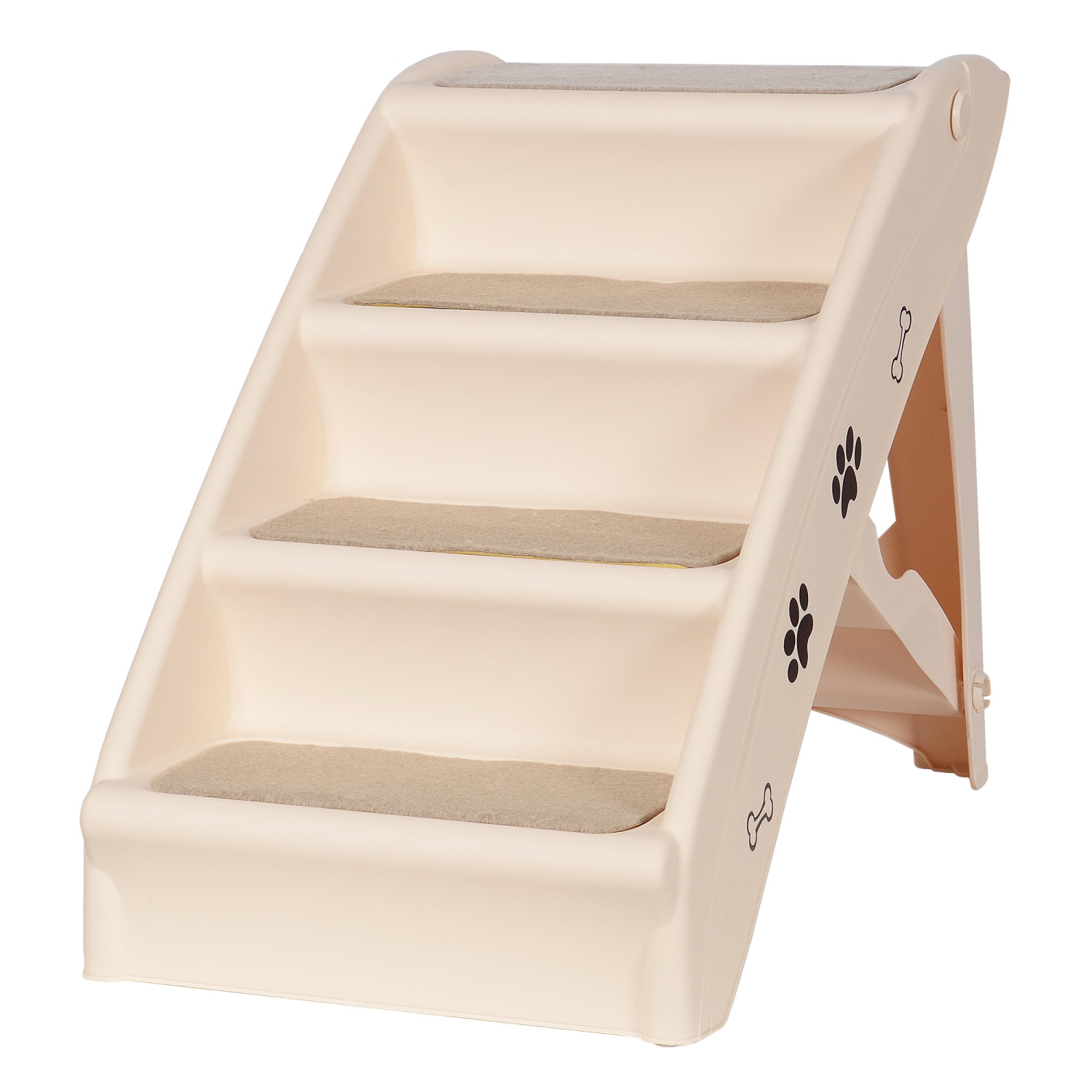 Escalier pliable stable en plastique PP pour animaux de compagnie, 4 marches, avec coussin antidérapant pour les animaux plus âgés ou plus petits