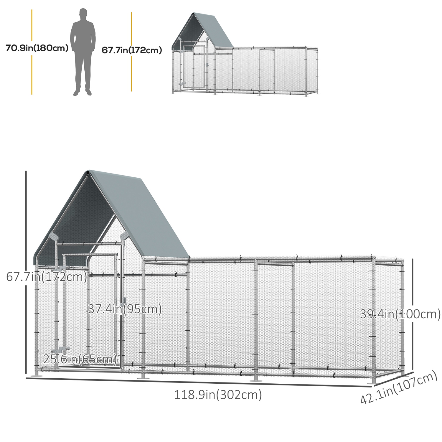 PawHut Walk In Chicken Run, Large Galvanized Chicken Coop, Hen Poultry House Cage, Rabbit Hutch Metal Enclosure with Water-Resist Cover for Outdoor