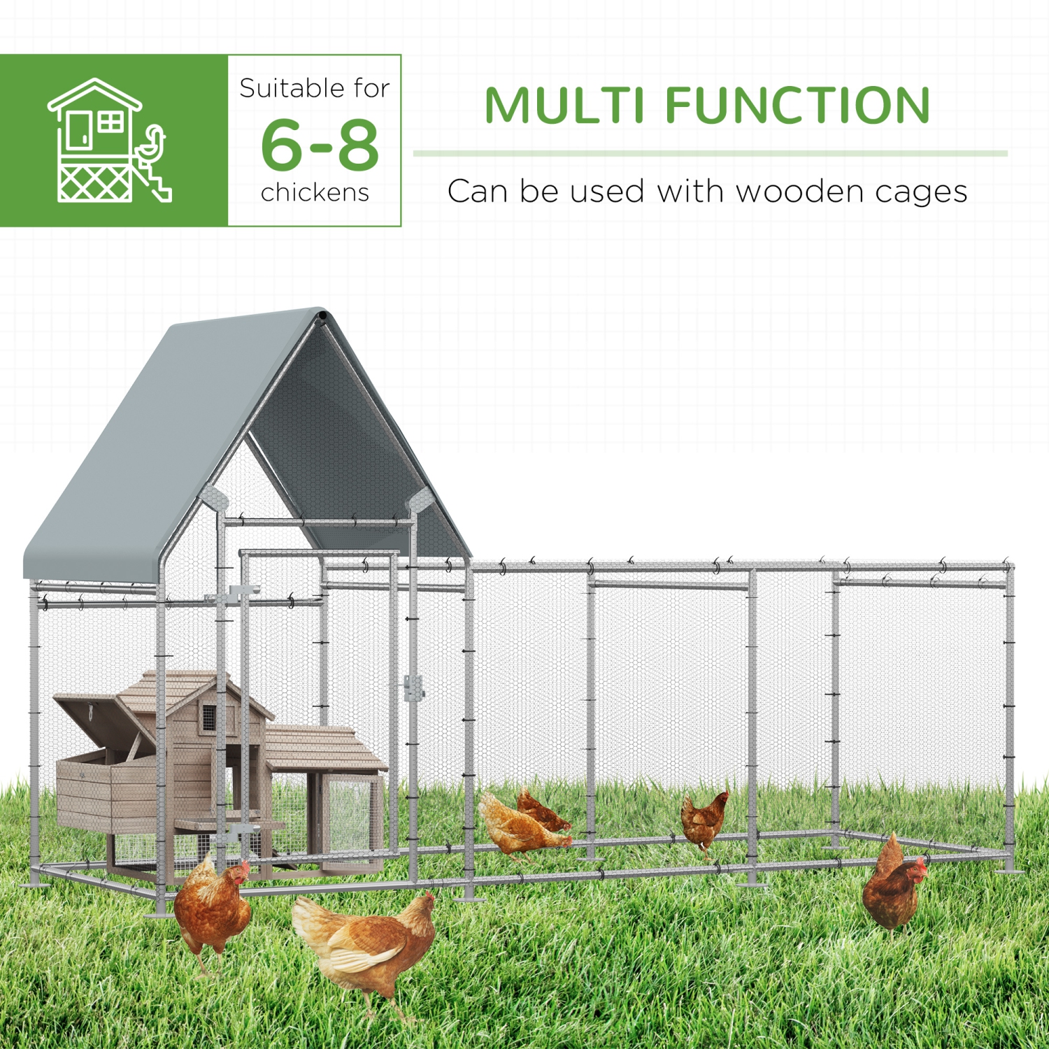 PawHut Walk In Chicken Run, Large Galvanized Chicken Coop, Hen Poultry House Cage, Rabbit Hutch Metal Enclosure with Water-Resist Cover for Outdoor
