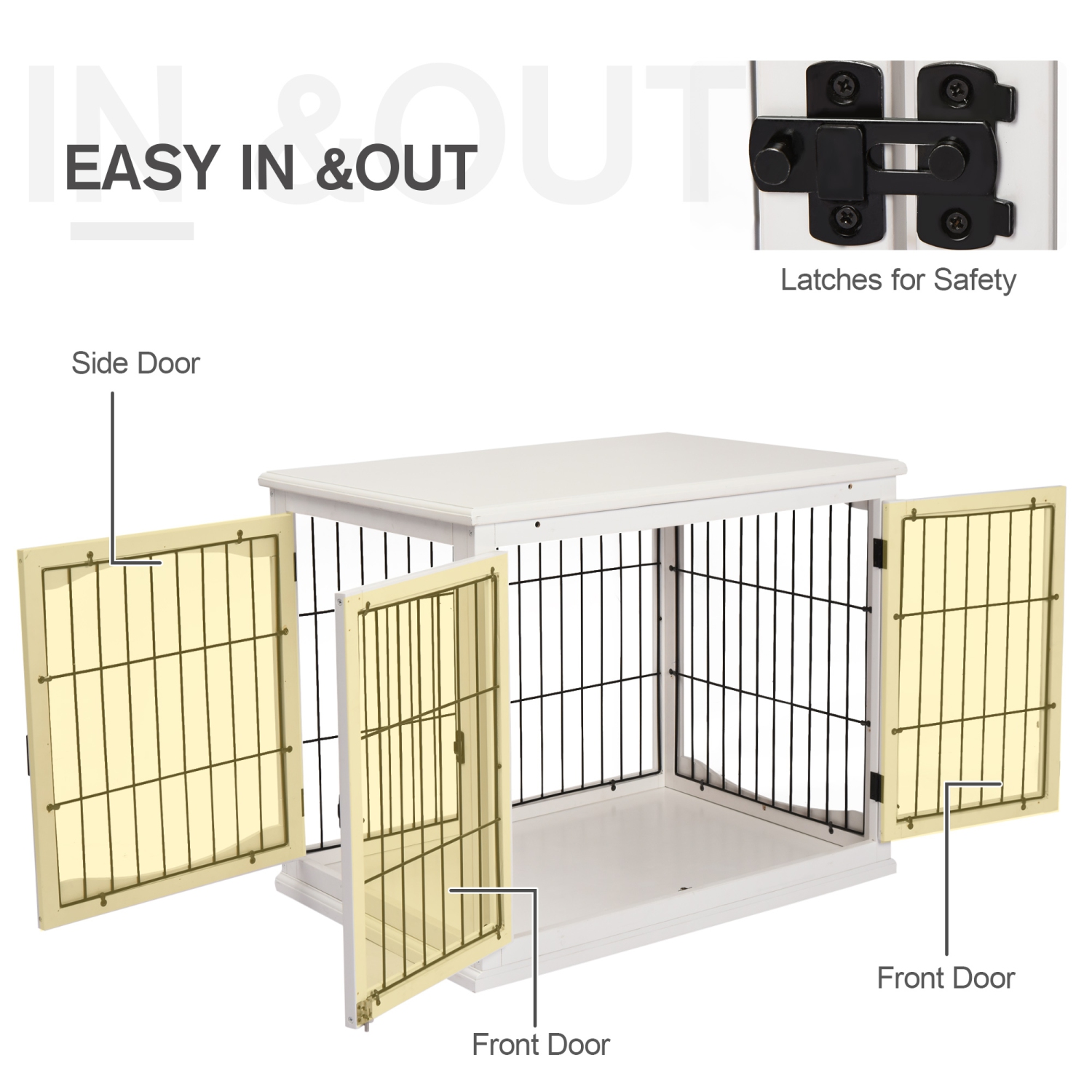 PawHut 32" Wooden Dog Crate Furniture Dog Cage, Modern Side Table Pet Kennel with Double Lockable Door, 32" L x 23" W x 26" H, White