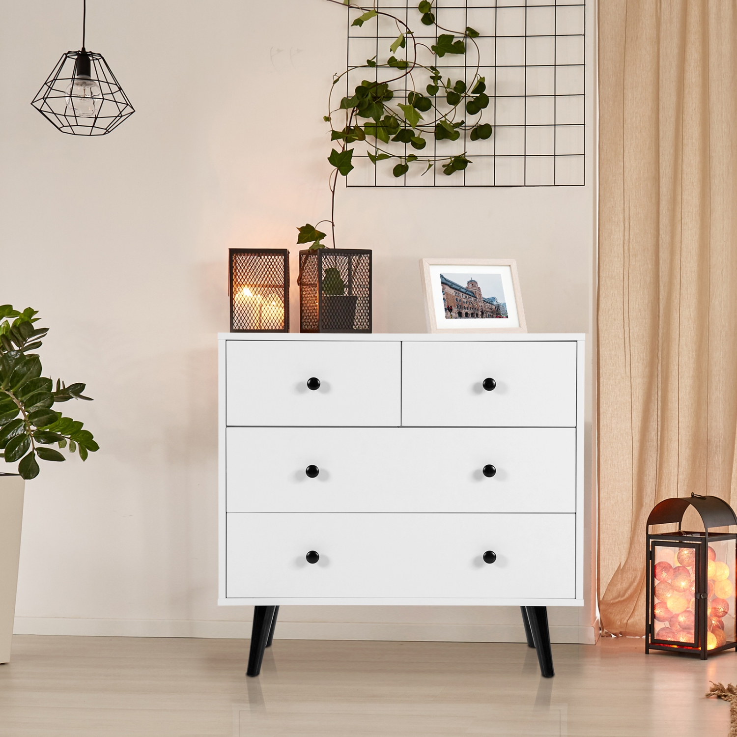 Commode à 4 tiroirs de TopBuy pour chambre à coucher, blanc