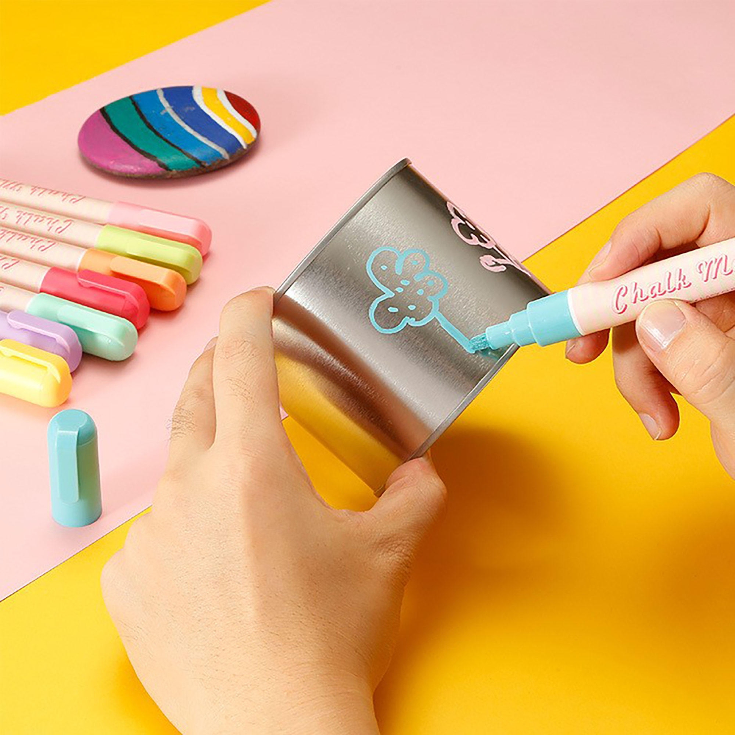 Marqueurs à craie liquide pour bricolage avec pointe réversible de 6 mm, burin et balle, 8 couleurs assorties, cadeau pour enfant