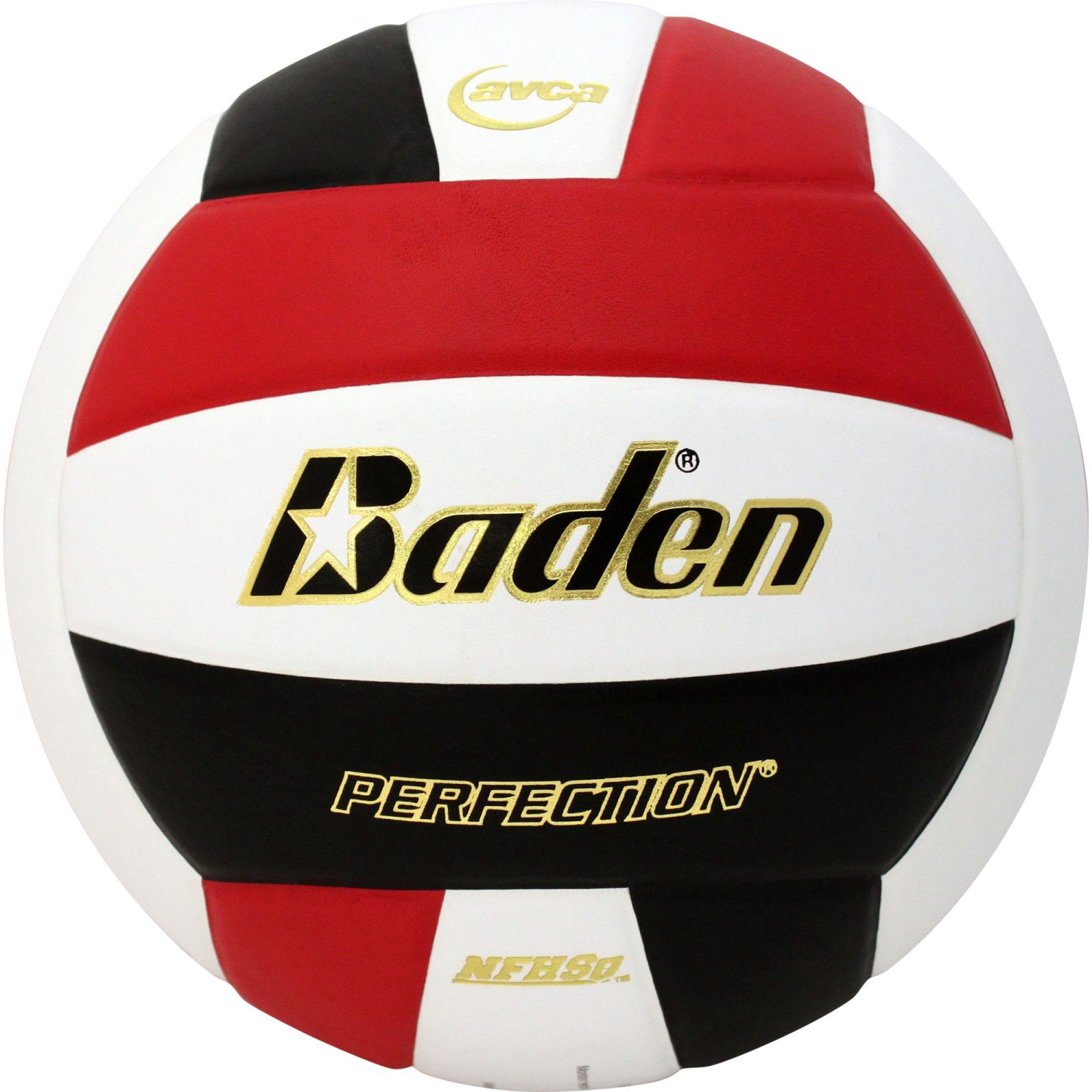 Baden PERFECTION Ballon de Volley Intérieur en cuir - Balle de Jeu Officielle Approuvé par la NFHS, Rouge/ Blanc/ Noir