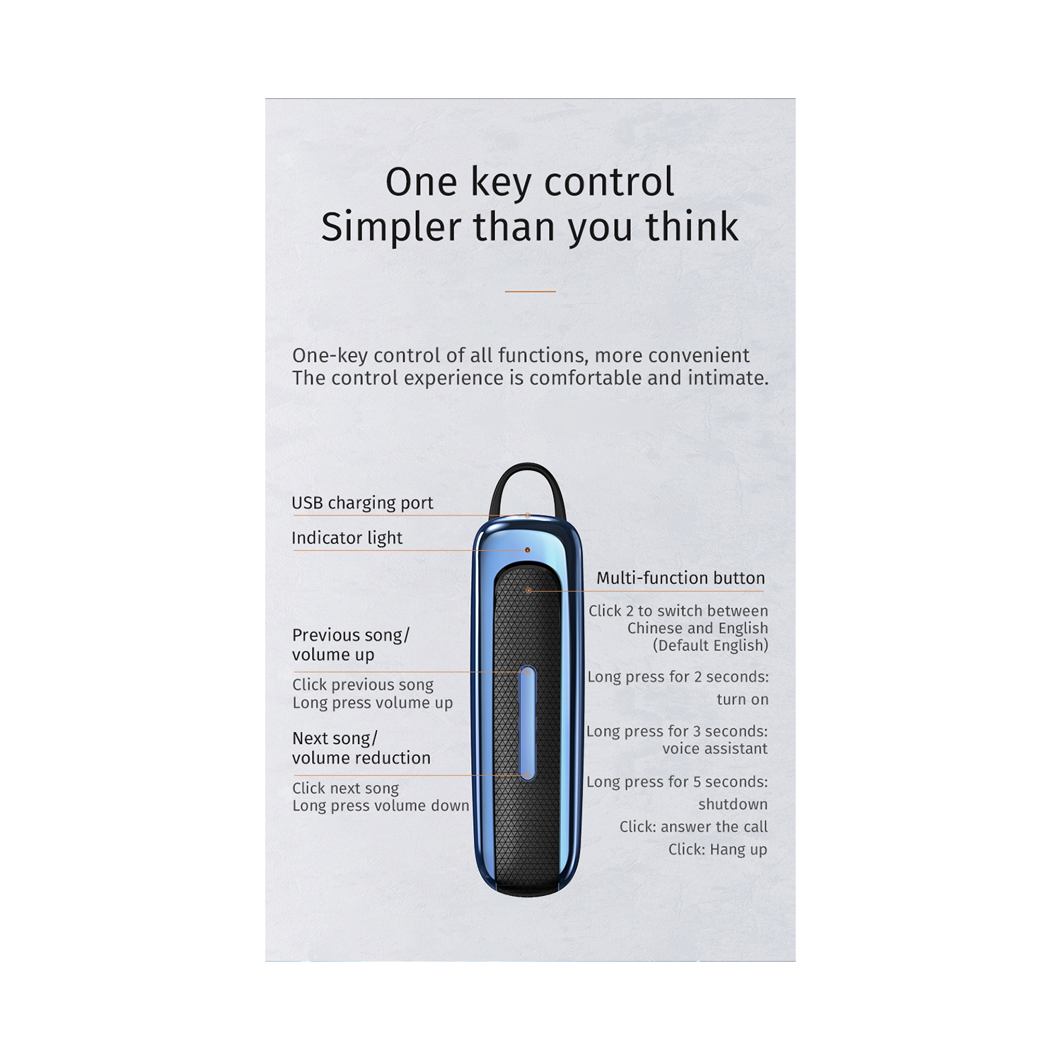 Handsfree Single Ear Earphone 30Hrs Long Battery Life for Business and Driver Trucker