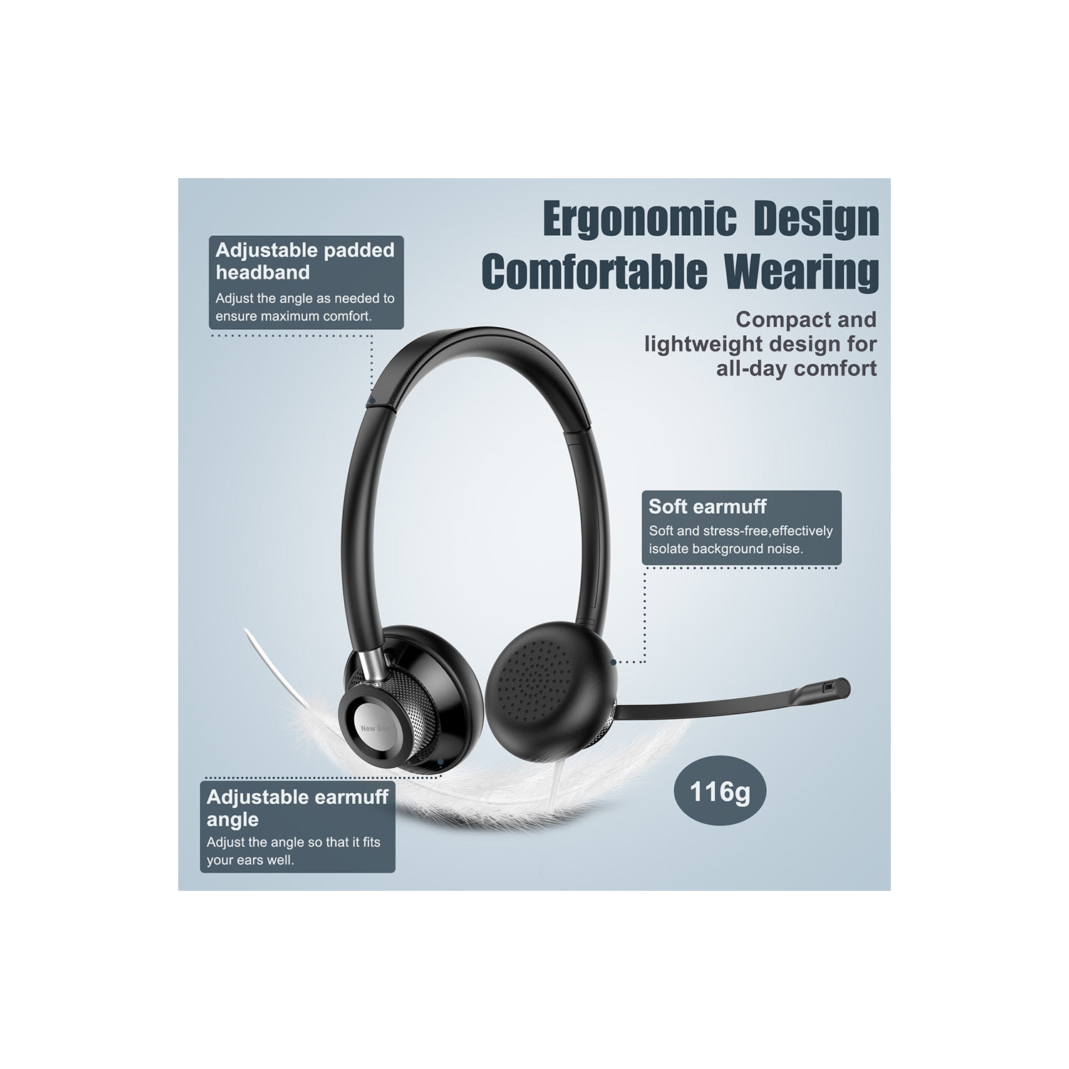 New Bee- Wired USB Headset - Ideal for Call Center, Office, and Multimedia Use