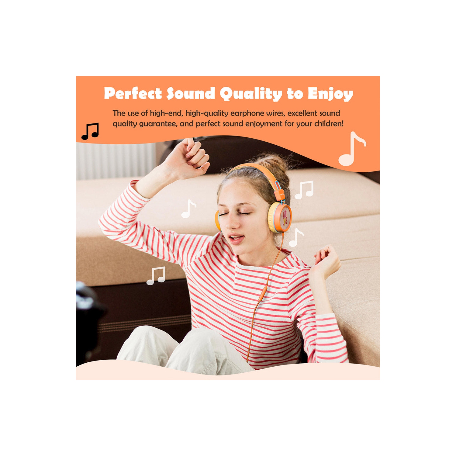 New Bee Kids Headphones with Microphone - Safe Volume Control, Foldable, in Vibrant Orange