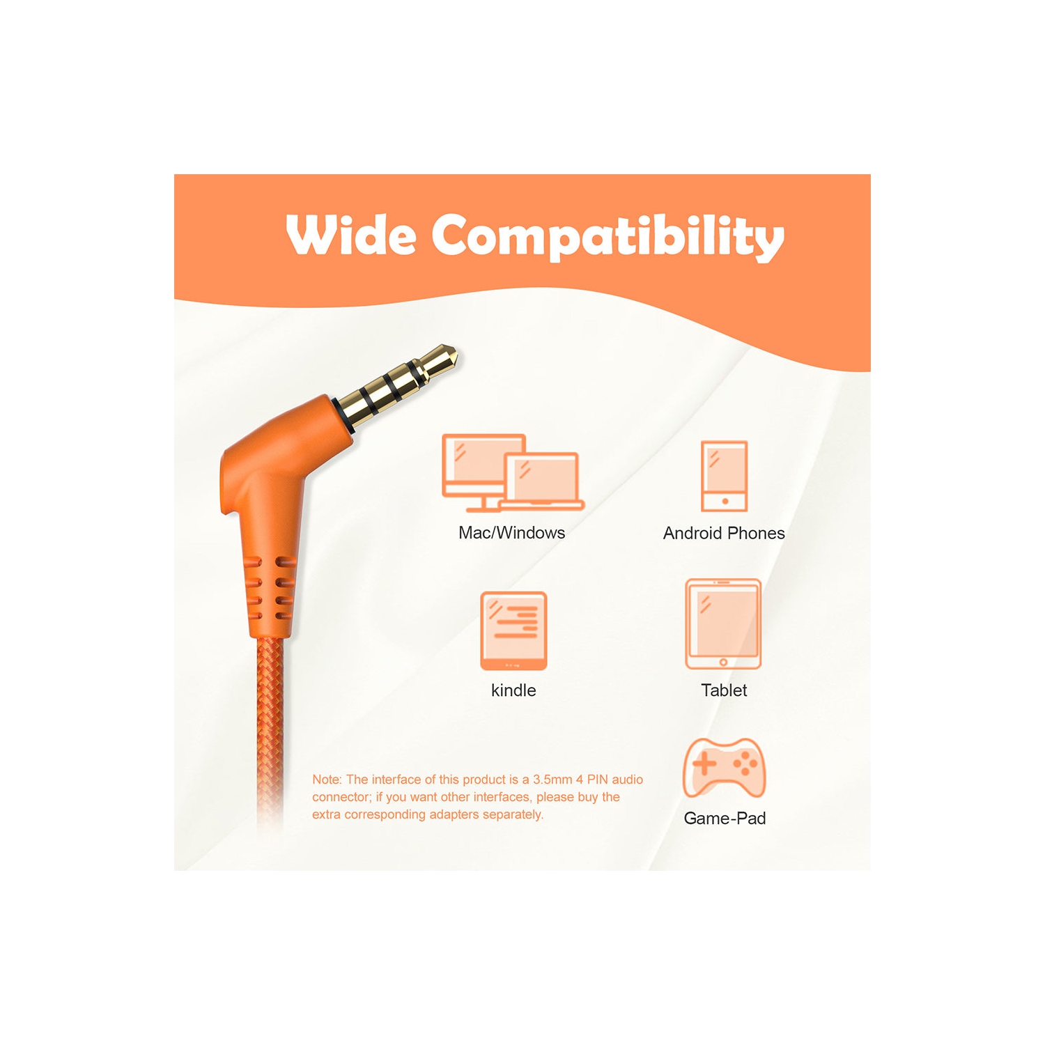 New Bee Kids Headphones with Microphone - Safe Volume Control, Foldable, in Vibrant Orange