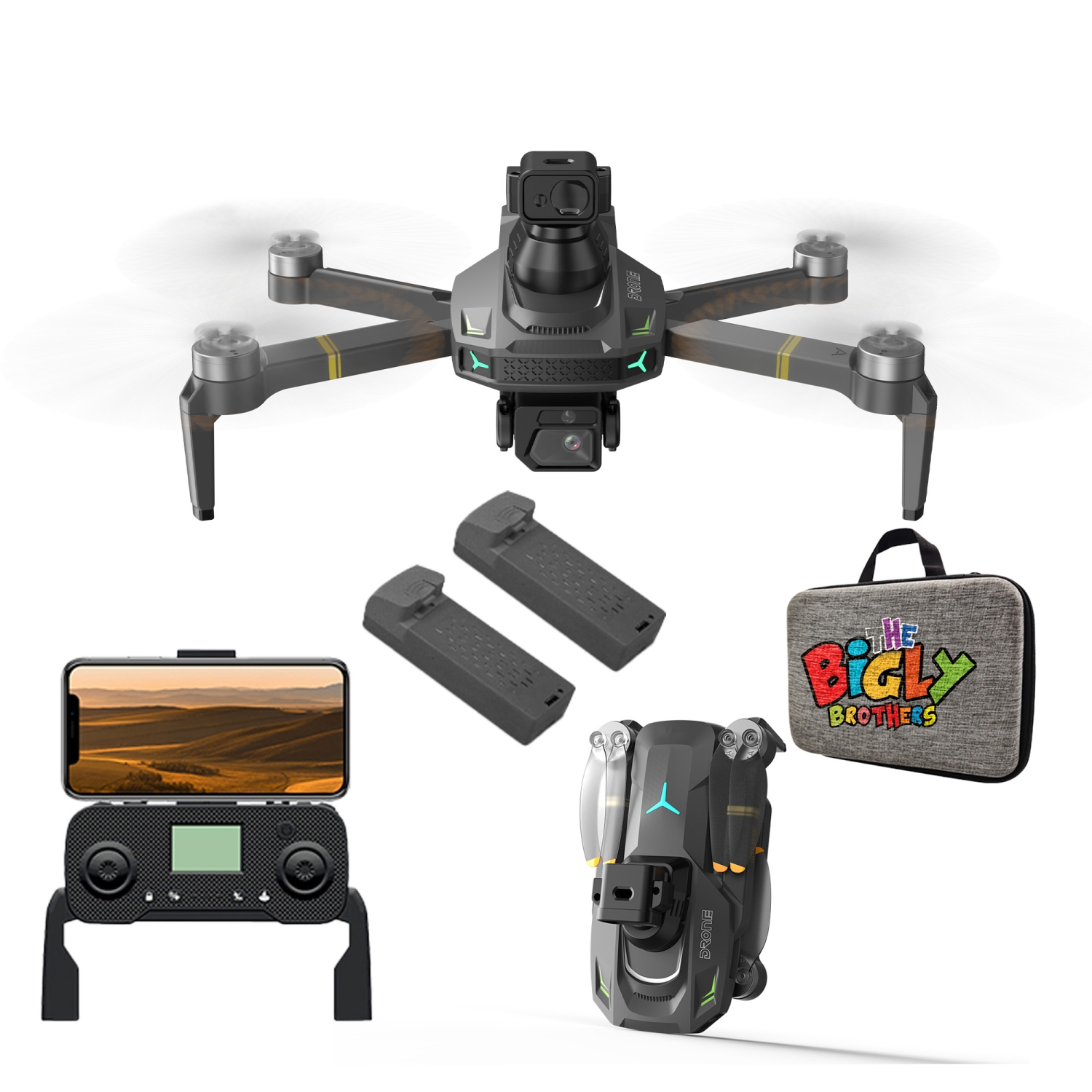 The Bigly Brothers E59 Mark III Delta Black Superior Edition, GPS Drone, Below 249 Grams, 4k Camera, 1 Key Return Home, All Around Obstacle Avoidance, Case & 2 Batt Included