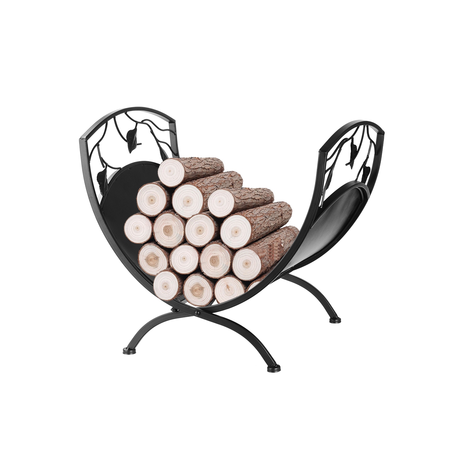 Support de rangement pour bois de chauffage avec volutes et motif de feuilles, support organisateur de bois de chauffage robuste