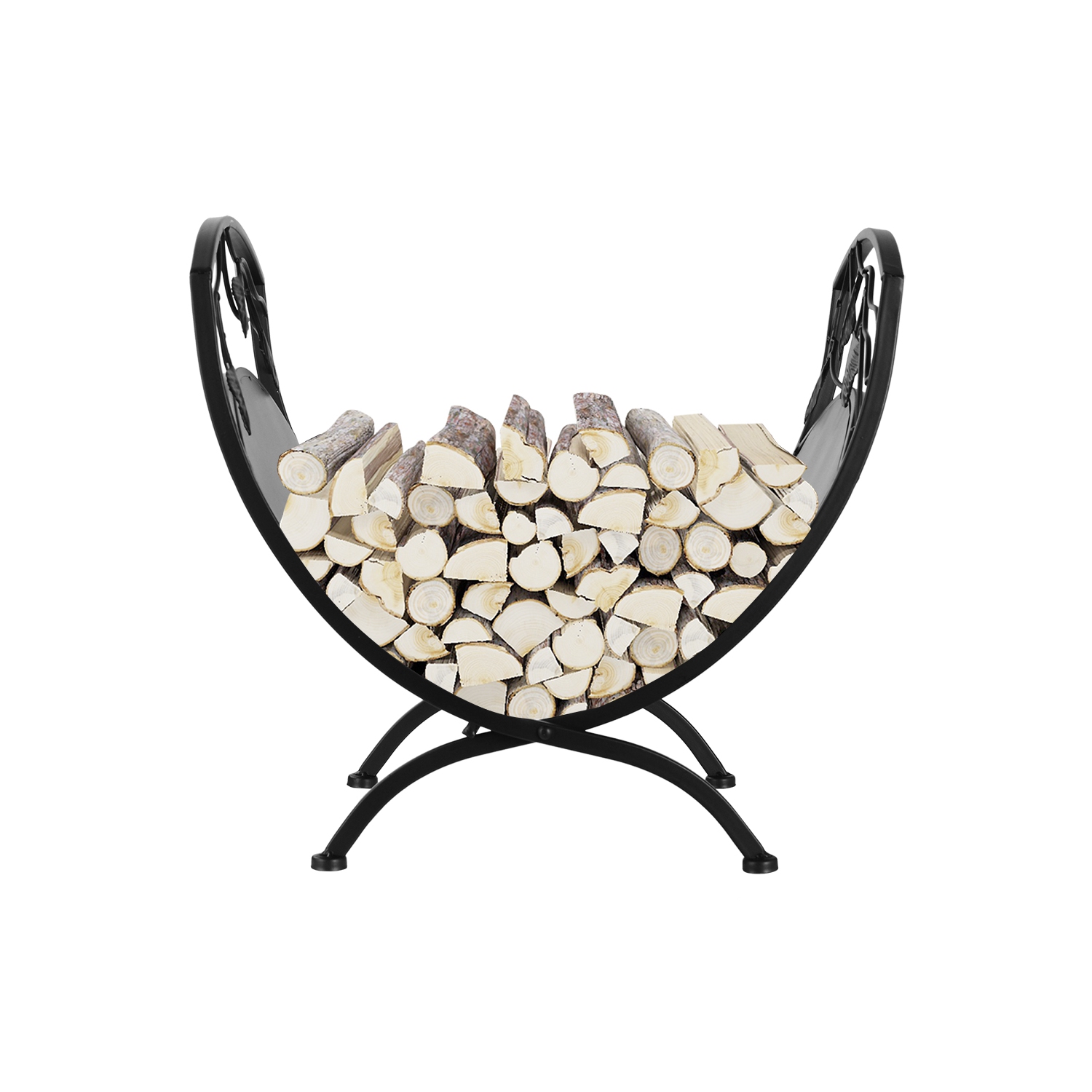 Support de rangement pour bois de chauffage avec volutes et motif de feuilles, support organisateur de bois de chauffage robuste