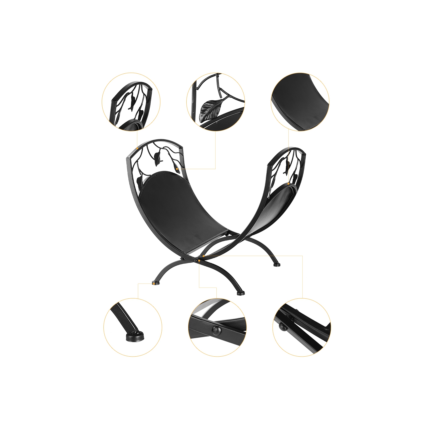 Support de rangement pour bois de chauffage avec volutes et motif de feuilles, support organisateur de bois de chauffage robuste