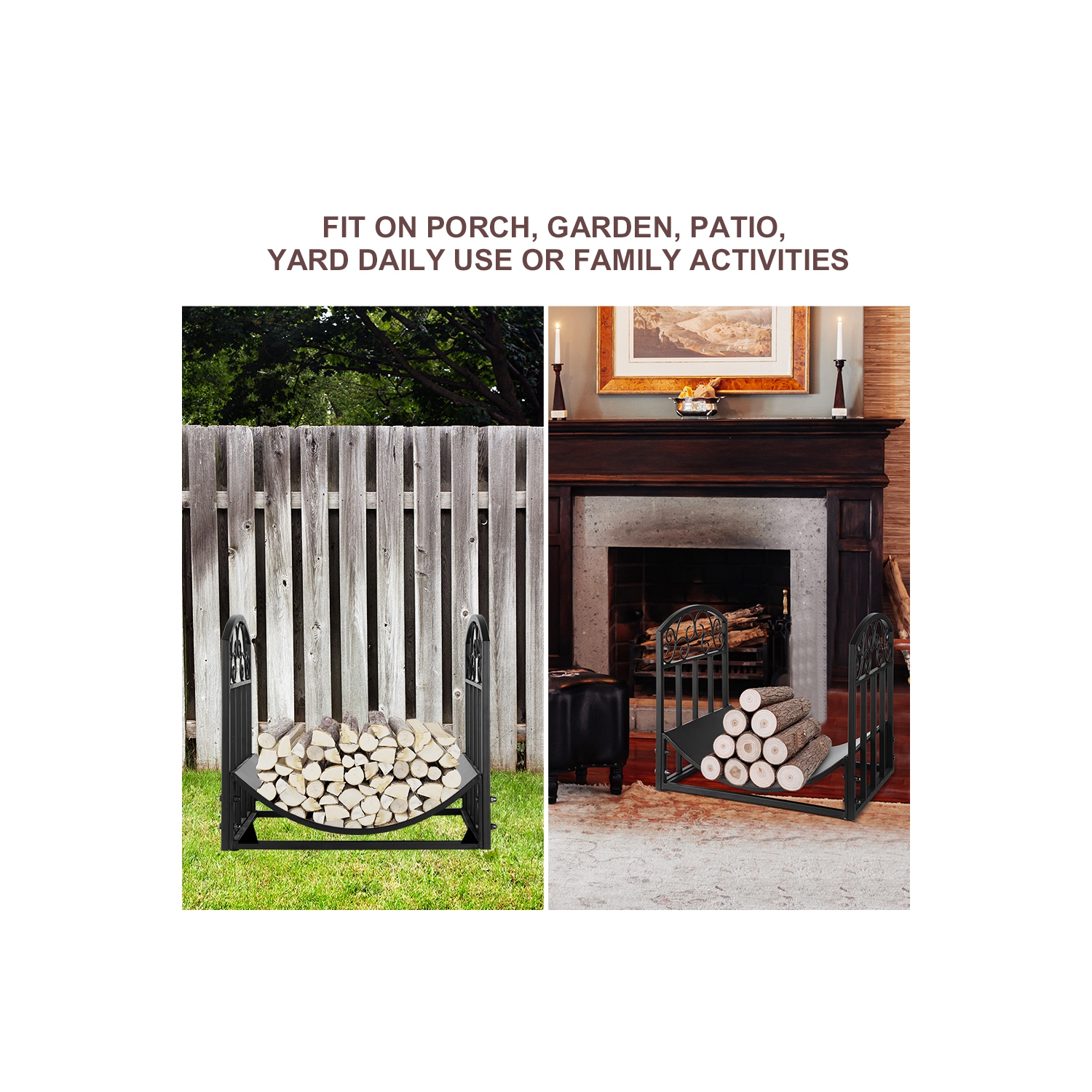 Metal Firewood Rack Holder,Fireplace Firepit and Wood Stove for Outdoor Indoor Log Storage Firewood Bin