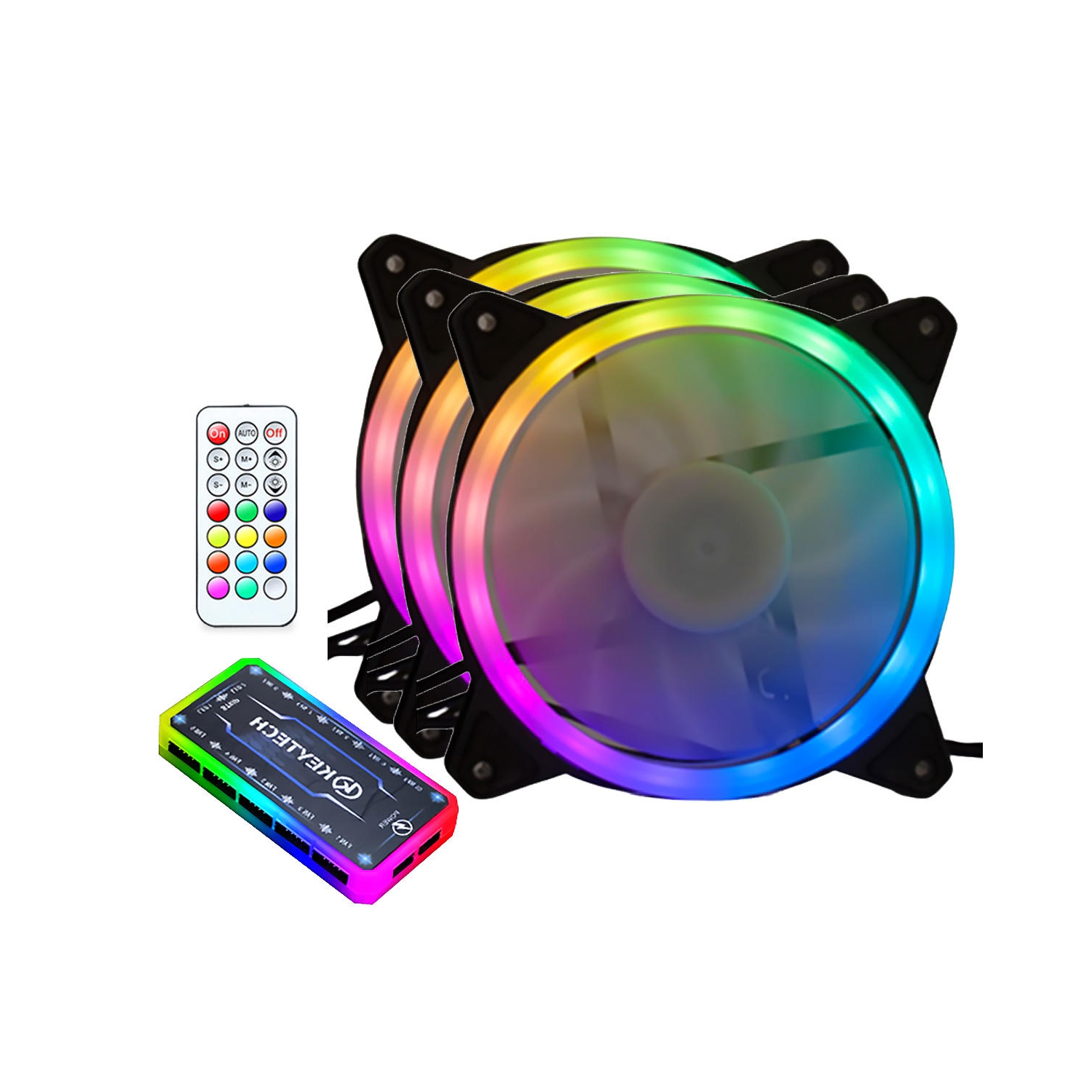 3 x Cooling Fan RGB Computer Case Cooling Fans for Gaming PC, Laptop Cooler Pad with Controller, 11-blade fan (120mm Dia)