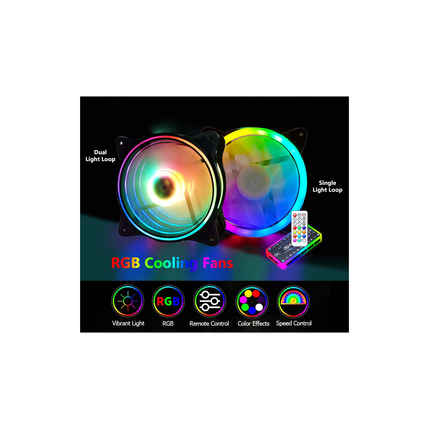 3 x Cooling Fan RGB Computer Case Cooling Fans for Gaming PC, Laptop Cooler Pad with Controller, 11-blade fan