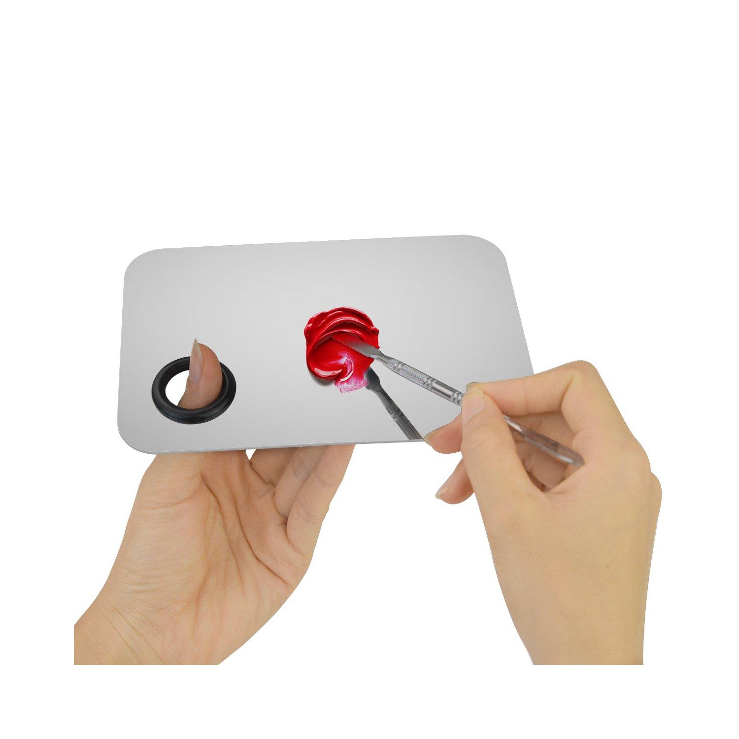 Palette de couleurs en acier inoxydable, palette de mélange de maquillage carrée avec spatule pour cosmétiques, ombres à paupières, rouge à lèvres,