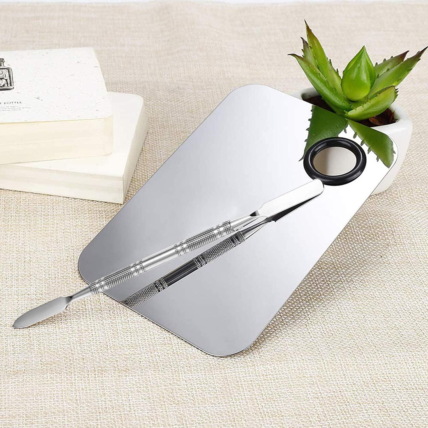 Palette de couleurs en acier inoxydable, palette de mélange de maquillage carrée avec spatule pour cosmétiques, ombres à paupières, rouge à lèvres,