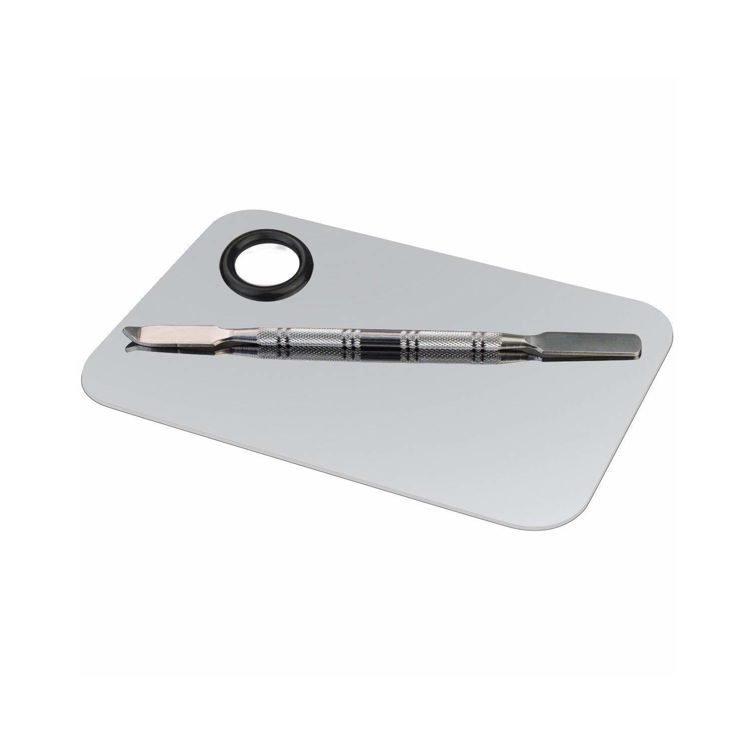 Palette de couleurs en acier inoxydable, palette de mélange de maquillage carrée avec spatule pour cosmétiques, ombres à paupières, rouge à lèvres,