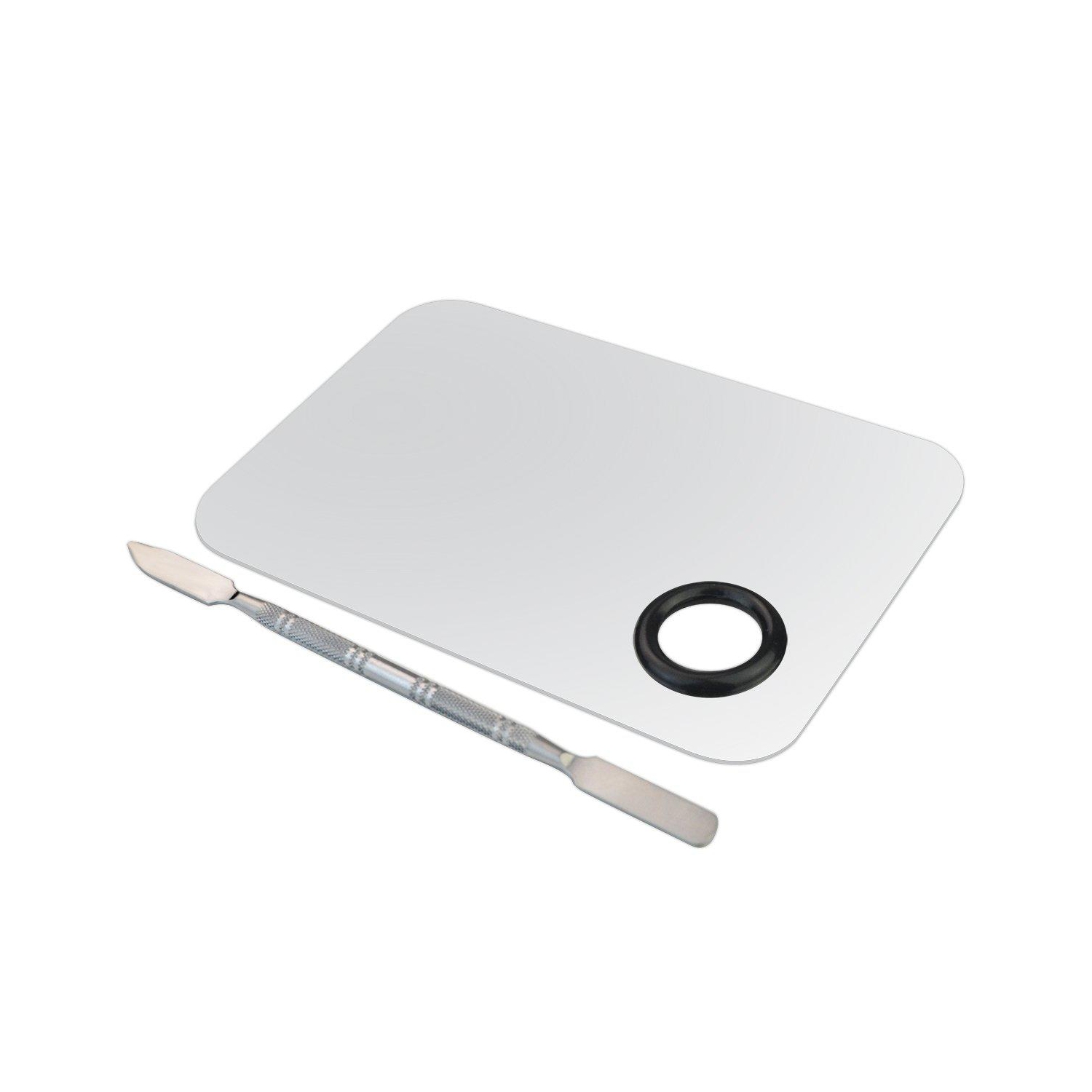 Palette de couleurs en acier inoxydable, palette de mélange de maquillage carrée avec spatule pour cosmétiques, ombres à paupières, rouge à lèvres,