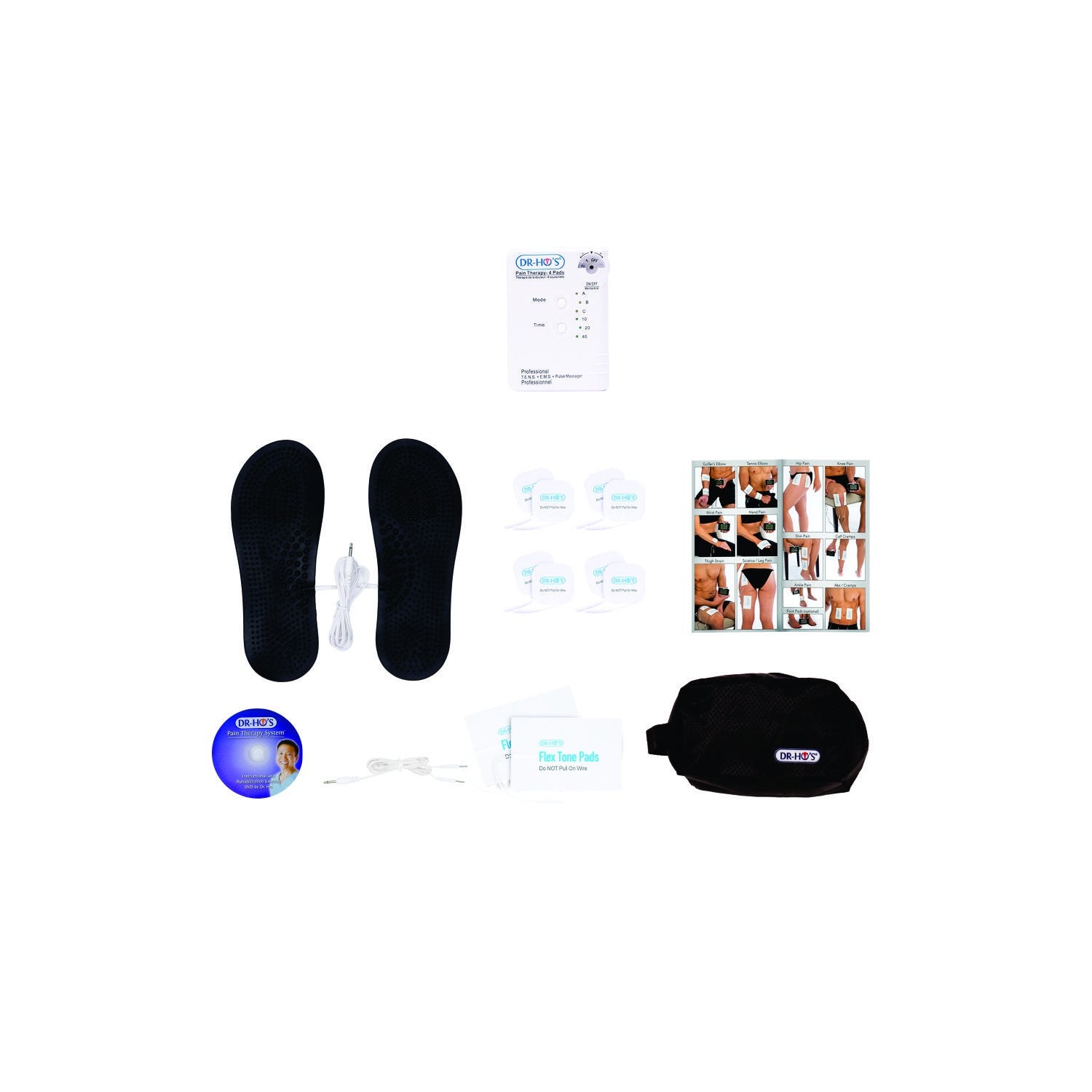 DR-HO'S Pain Therapy System 4-Pad - Essential Package - includes The Pain Therapy System 4-Pad, 8 Regular Body Pads, 2 Large Body Pads, Travel Foot