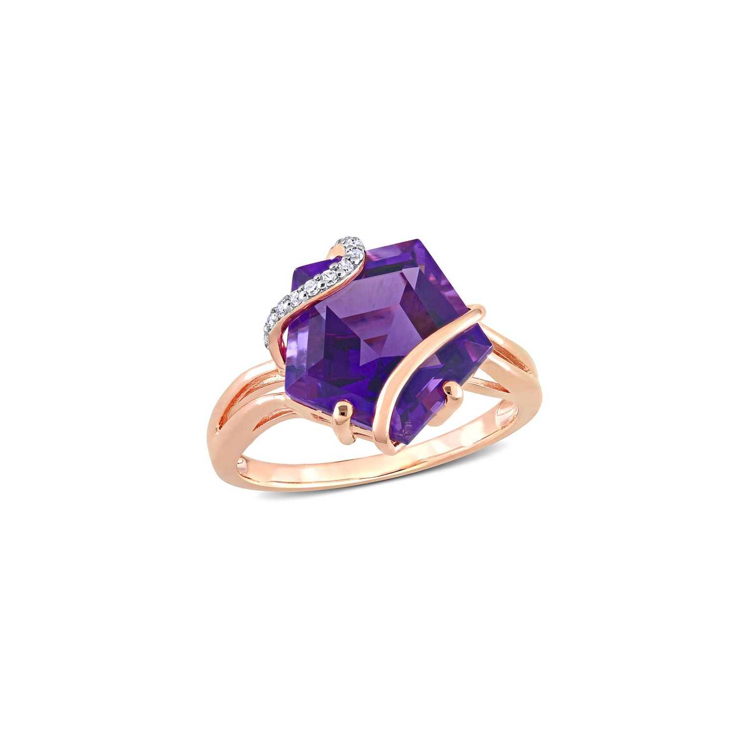 6.00 Carat Amethyst Ring in Rose Plated Sterling Silver with Accent Diamonds