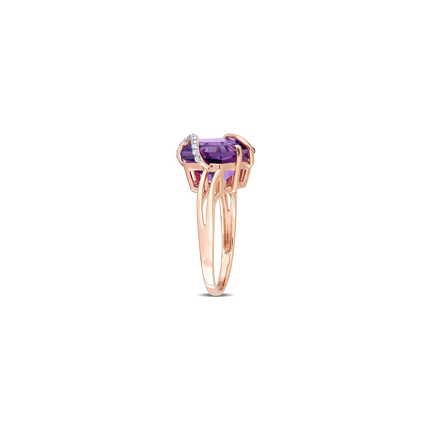6.00 Carat Amethyst Ring in Rose Plated Sterling Silver with Accent Diamonds