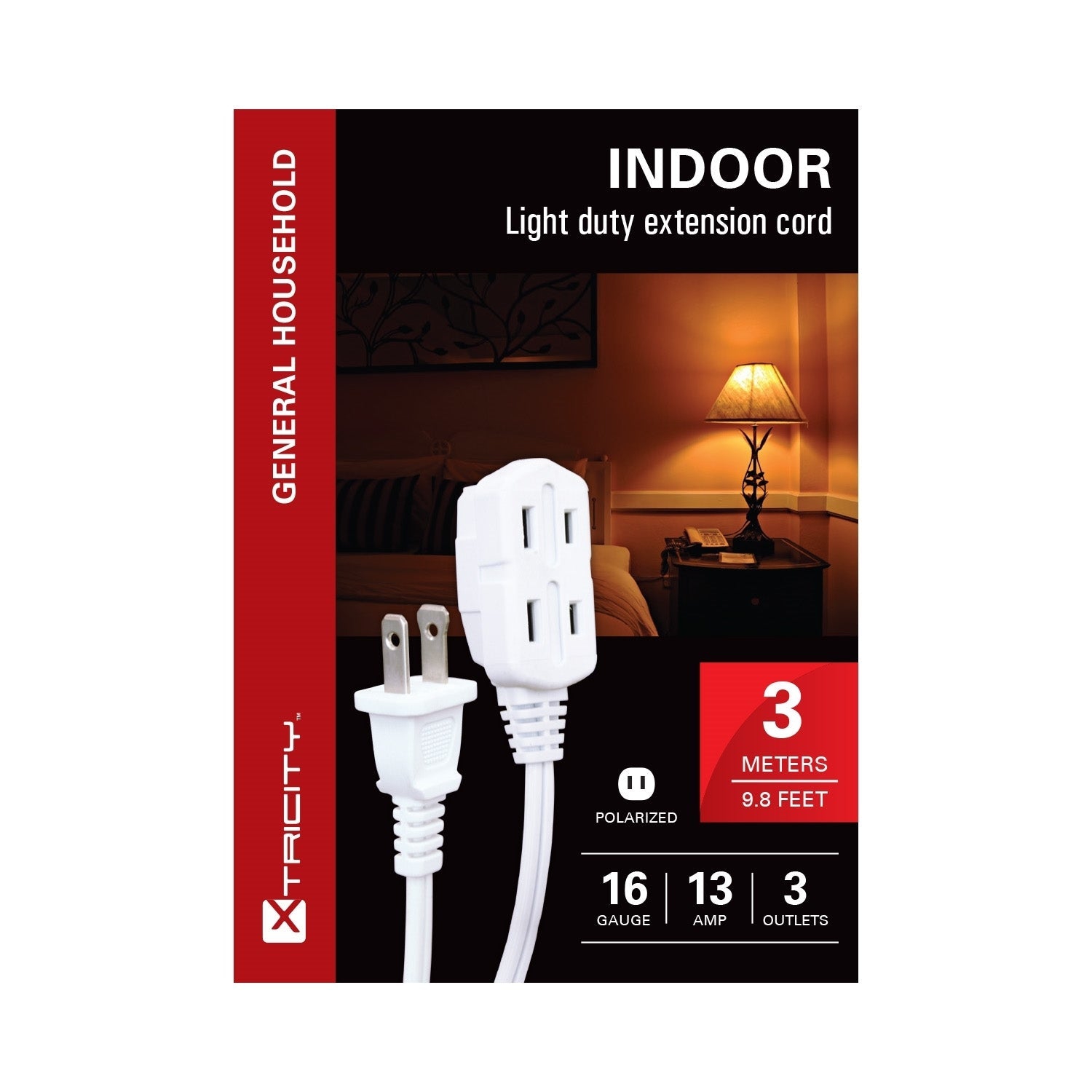 Xtrcity - 3 Outlet Extension Cord, 3 Meter Length, For Indoor Use, White