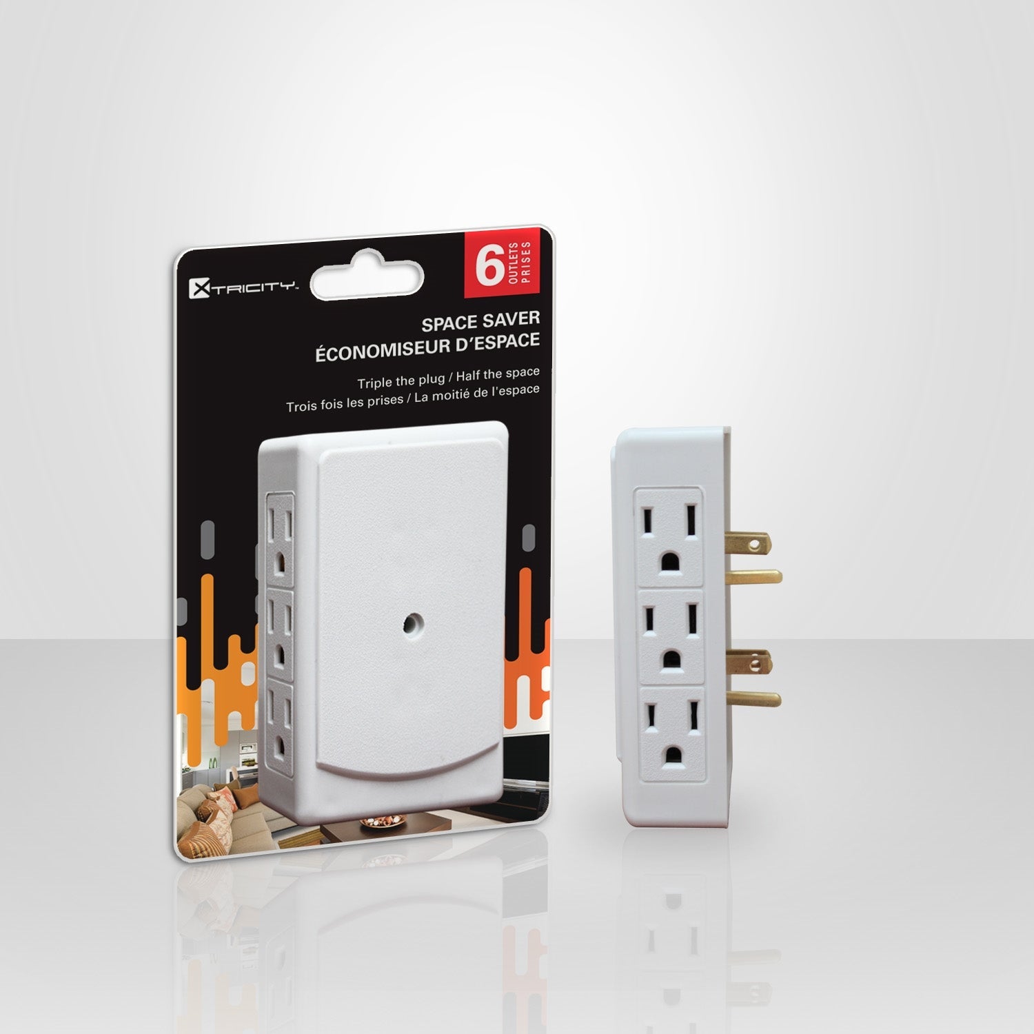 Xtricity - Multiprise Mural pour Espace Restreint à 6 Prises, Blanc