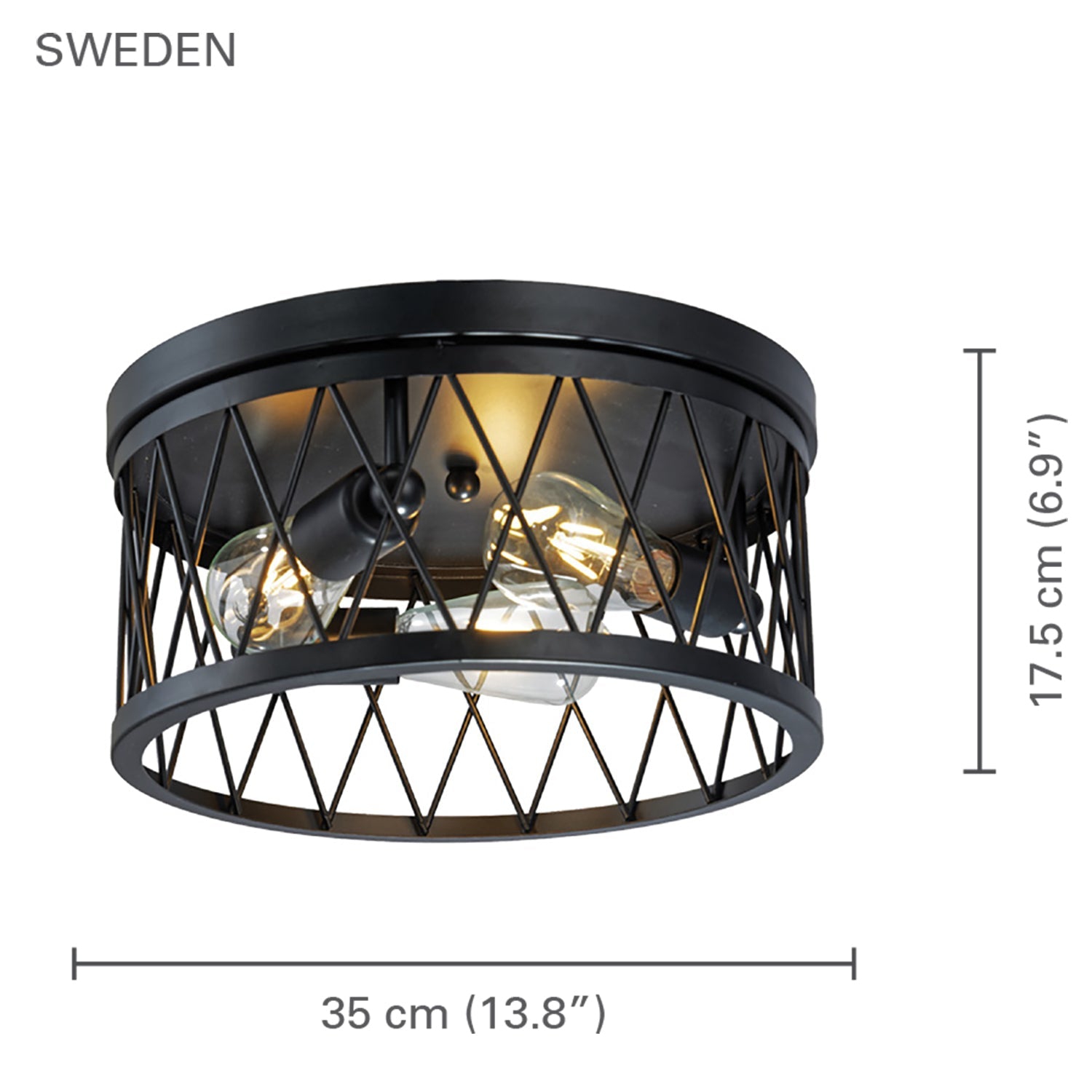 Xtricity - 3-Light Ceiling Light, 13.8'' Diameter, From the Sweden Collection, Black