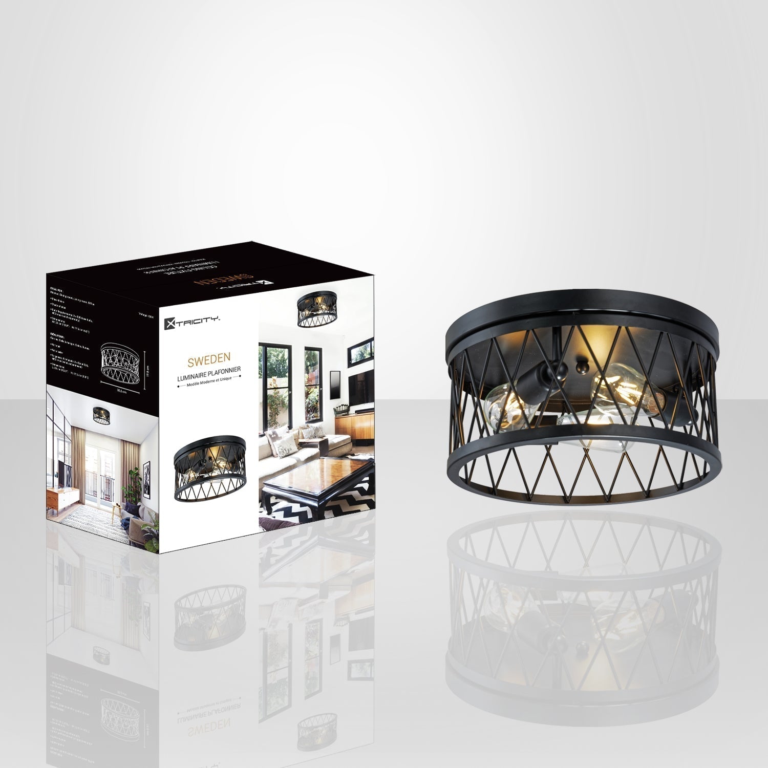 Xtricity - 3-Light Ceiling Light, 13.8'' Diameter, From the Sweden Collection, Black