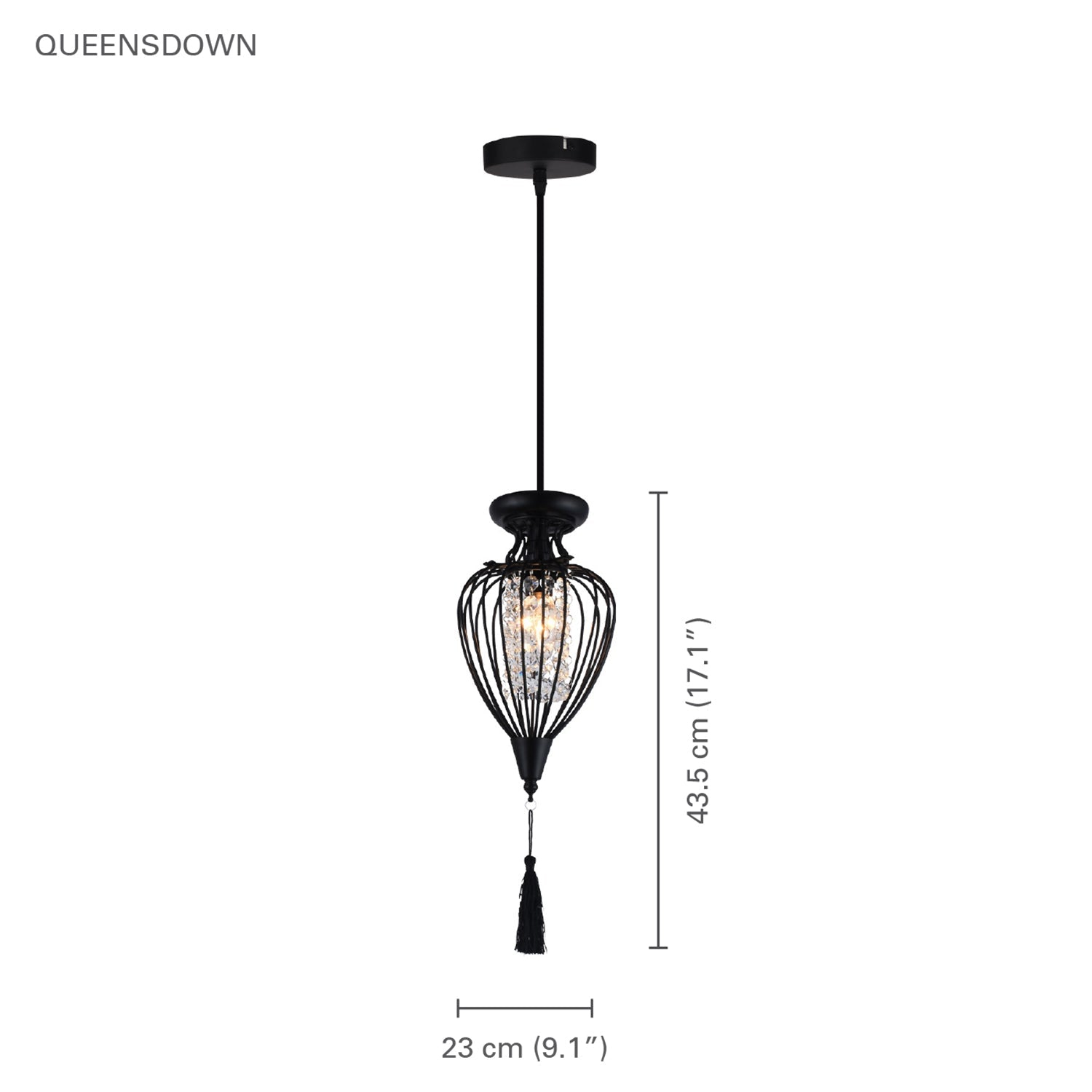 Xtricity - 1 Light Pendant, 9.1'' Width, From the QueensDown Collection, Black