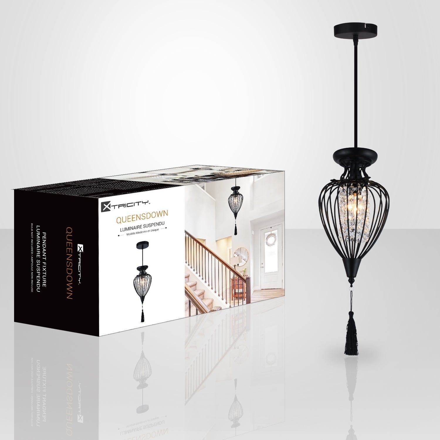 Xtricity - 1 Light Pendant, 9.1'' Width, From the QueensDown Collection, Black