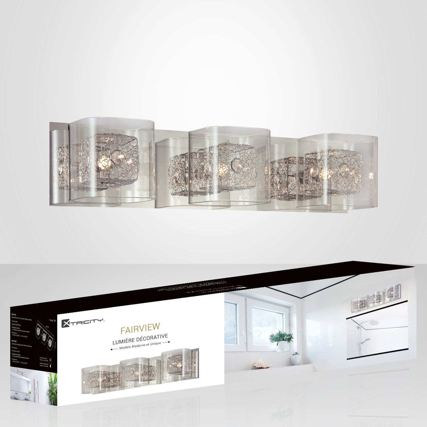 Xtricity - 3 Light Vanity Light, 22.05'' Width, From the Fairview Collection, Chrome Finish