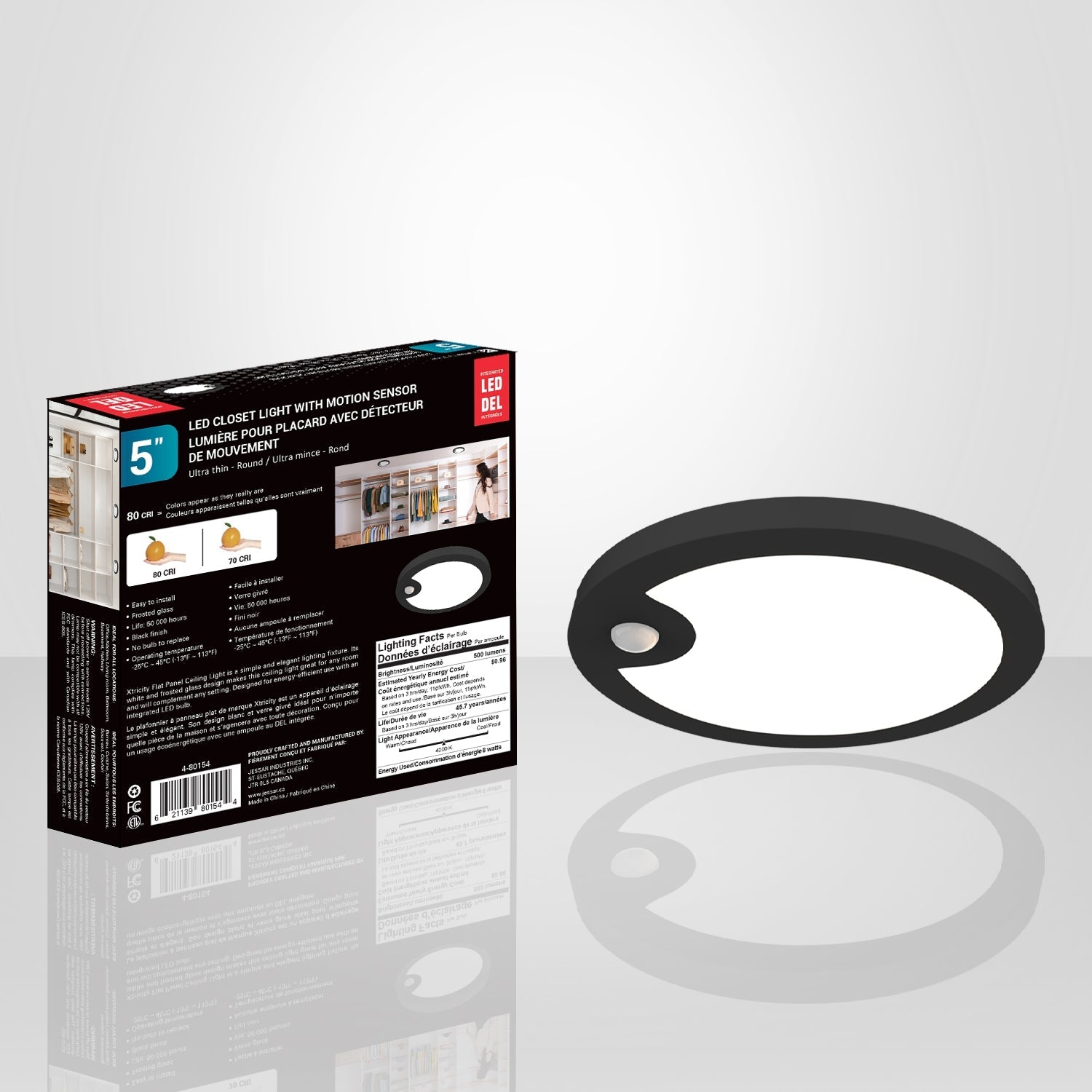 Xtricity - Lumière pour Placard avec Détecteur de Mouvement, Diamètre de 5'', 8W, 4000K Blanc Froid