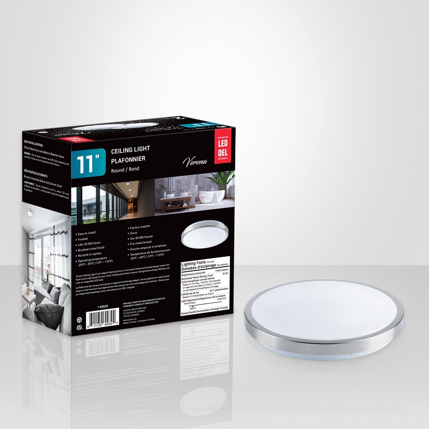 Xtricity - Ensemble de 2 Plafonniers avec DEL Intégrées, Gradable, Diamètre de 11'', 15W, 3000K Blanc Doux