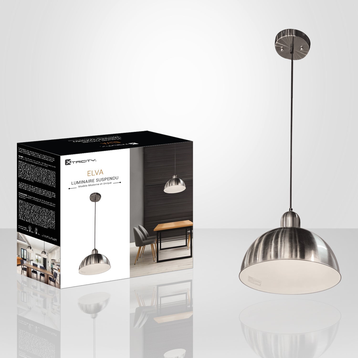 Xtricity - Lampe suspendue, largeur de 10 po, de la collection Elva, argent
