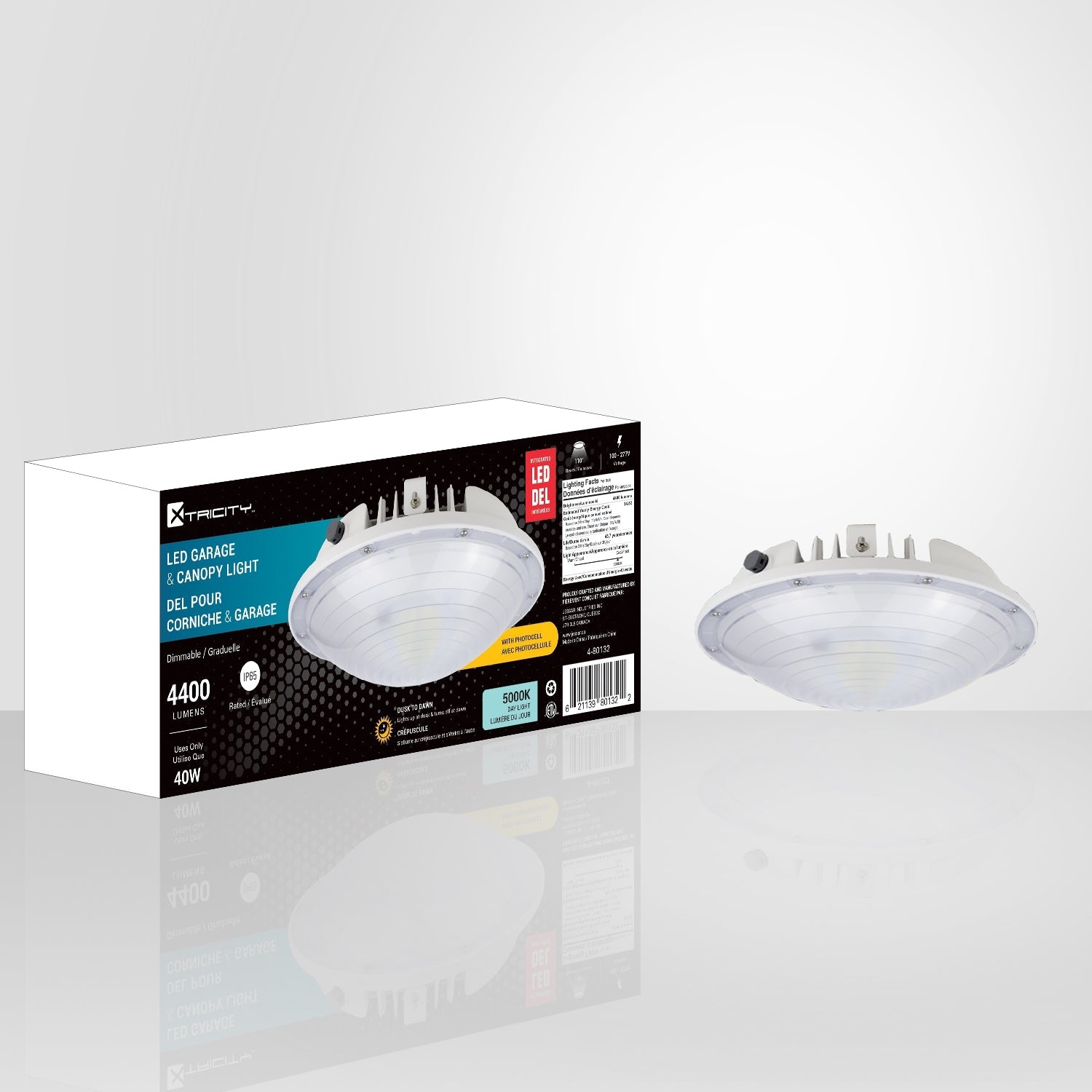 Xtricity - Éclairage DEL pour Corniche ou Garage, 4400 Lumens, 40W, Photocellule, 5000K Lumière du Jour