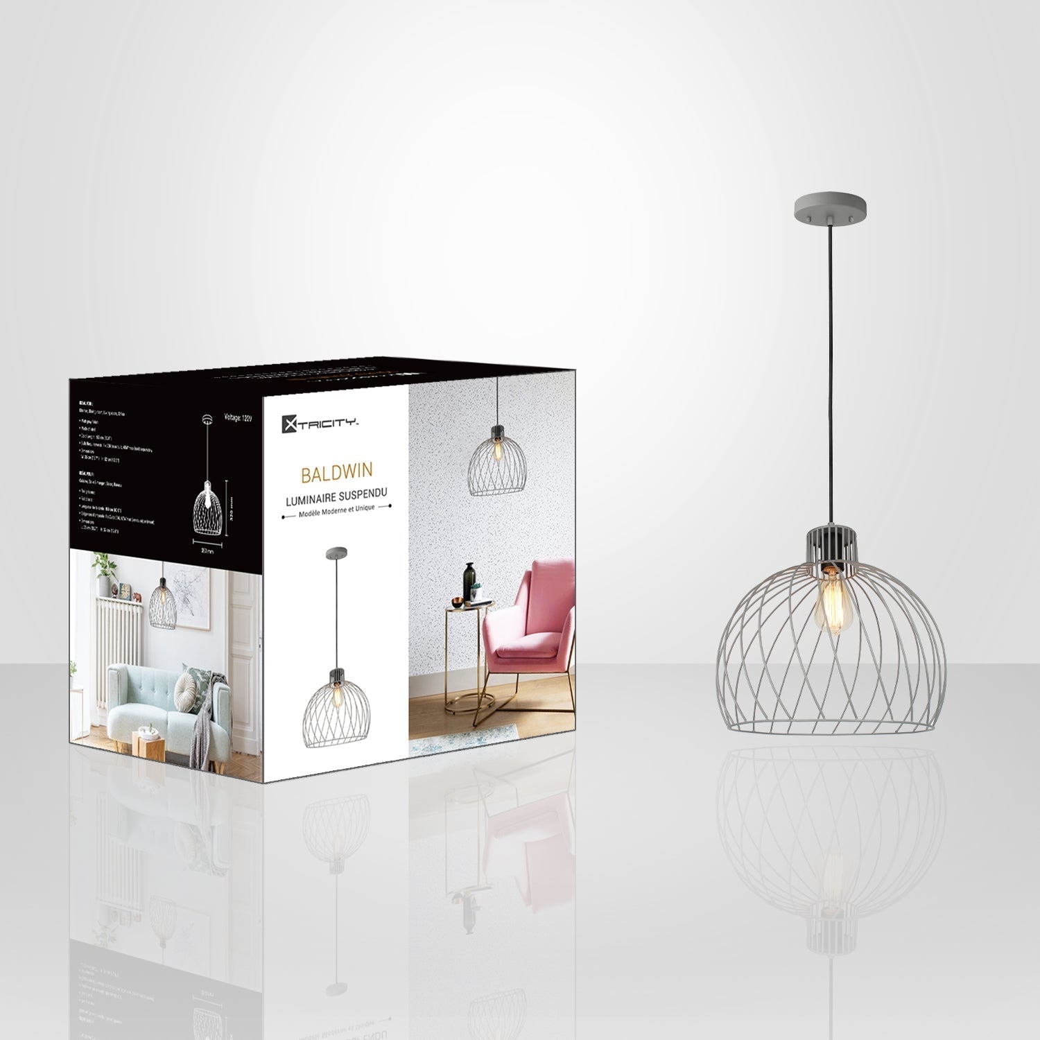 Xtricity - Pendant Light, 13.7'' Width From the Baldwin Collection, Gray