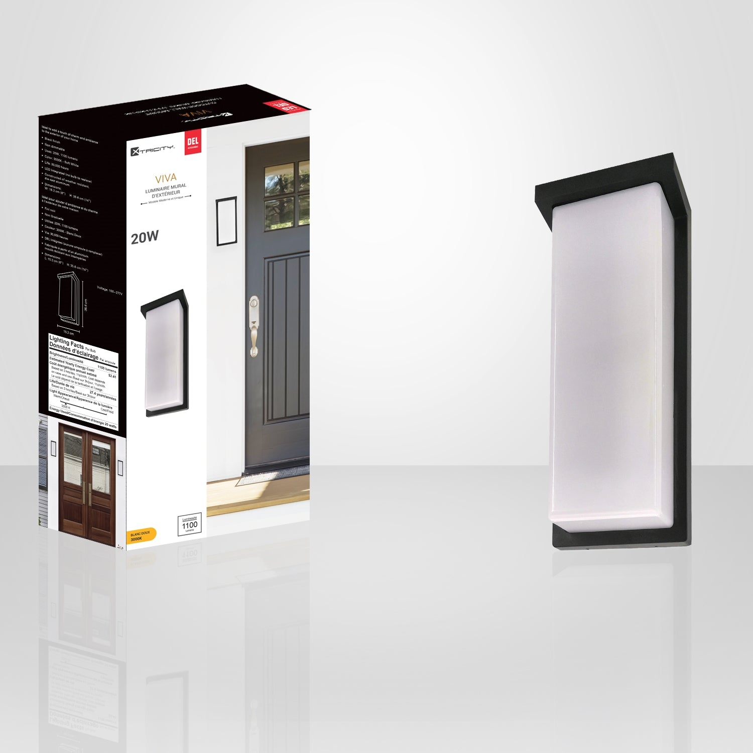 Xtricity – applique murale pour l’extérieur avec DEL intégrées, hauteur de 14 po, collection Viva, noir