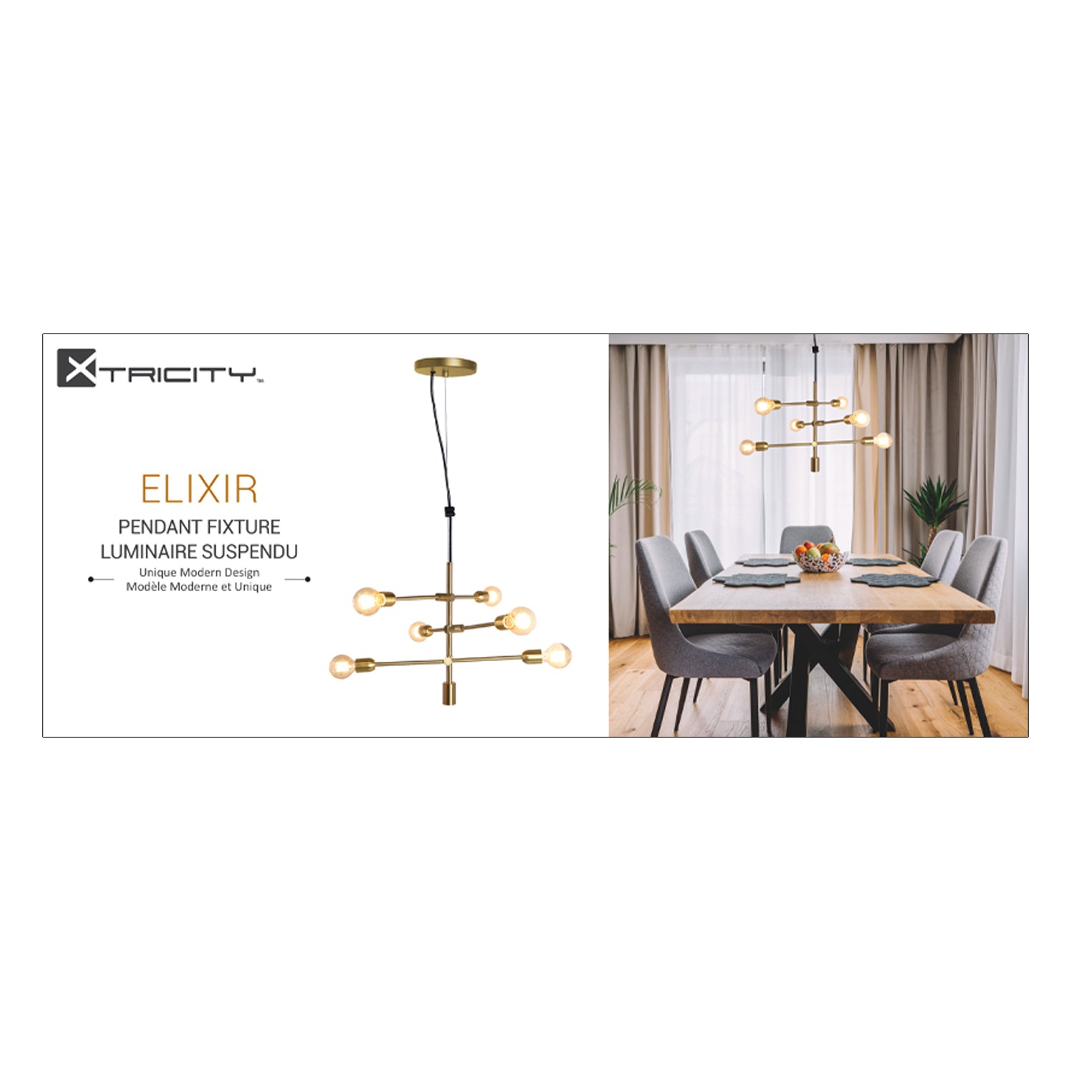 Xtricity - Lampe suspendue, largeur de 23 po, de la collection Elixir, dorée