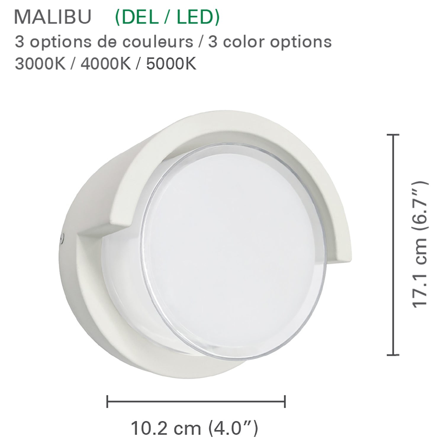 Xtricity – applique murale pour l’extérieur avec DEL intégrées, diamètre de 4 po, de la collection Malibu, blanc