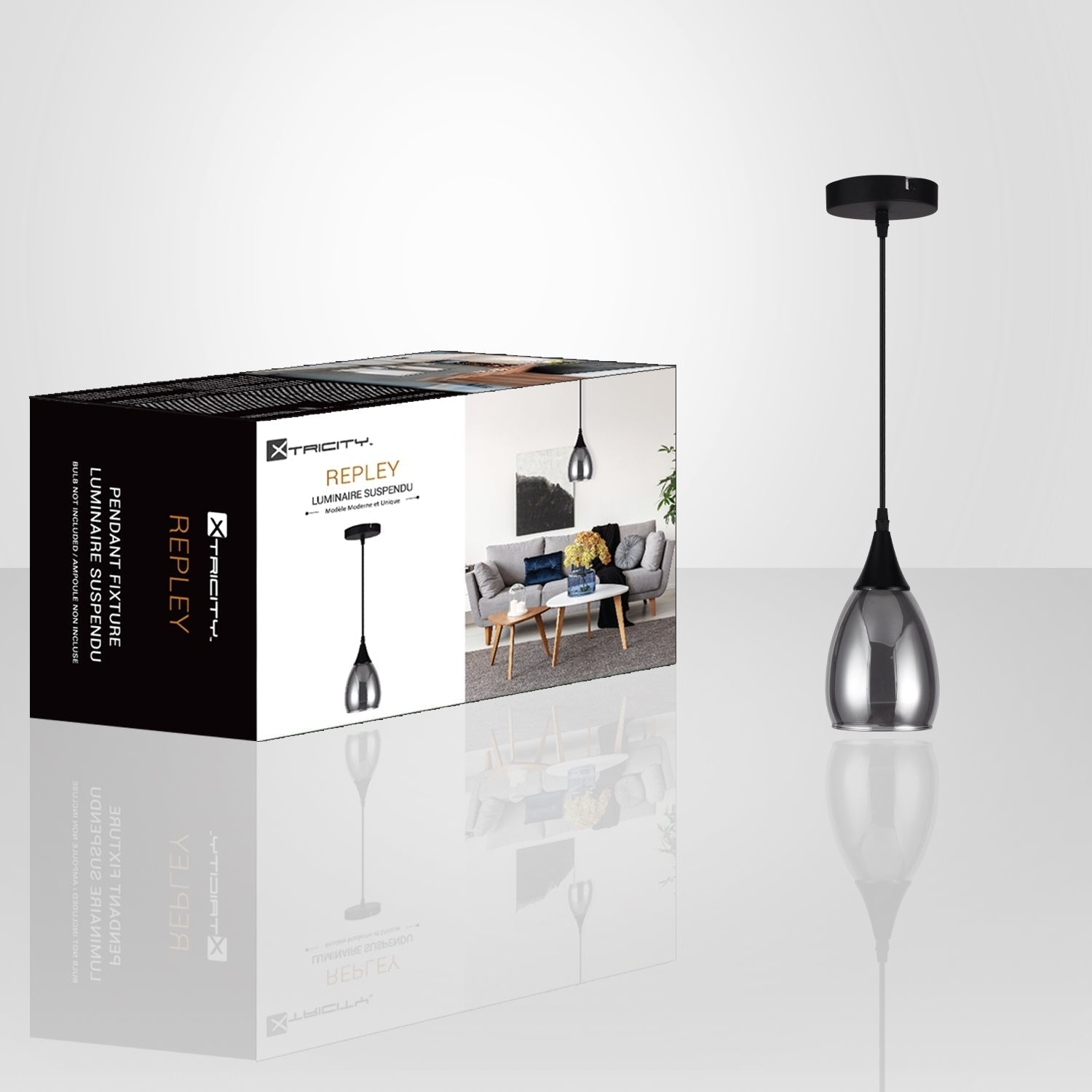 Xtricity – suspension à 1 lumières, largeur de 4,7 po, de la collection Repliey, noir