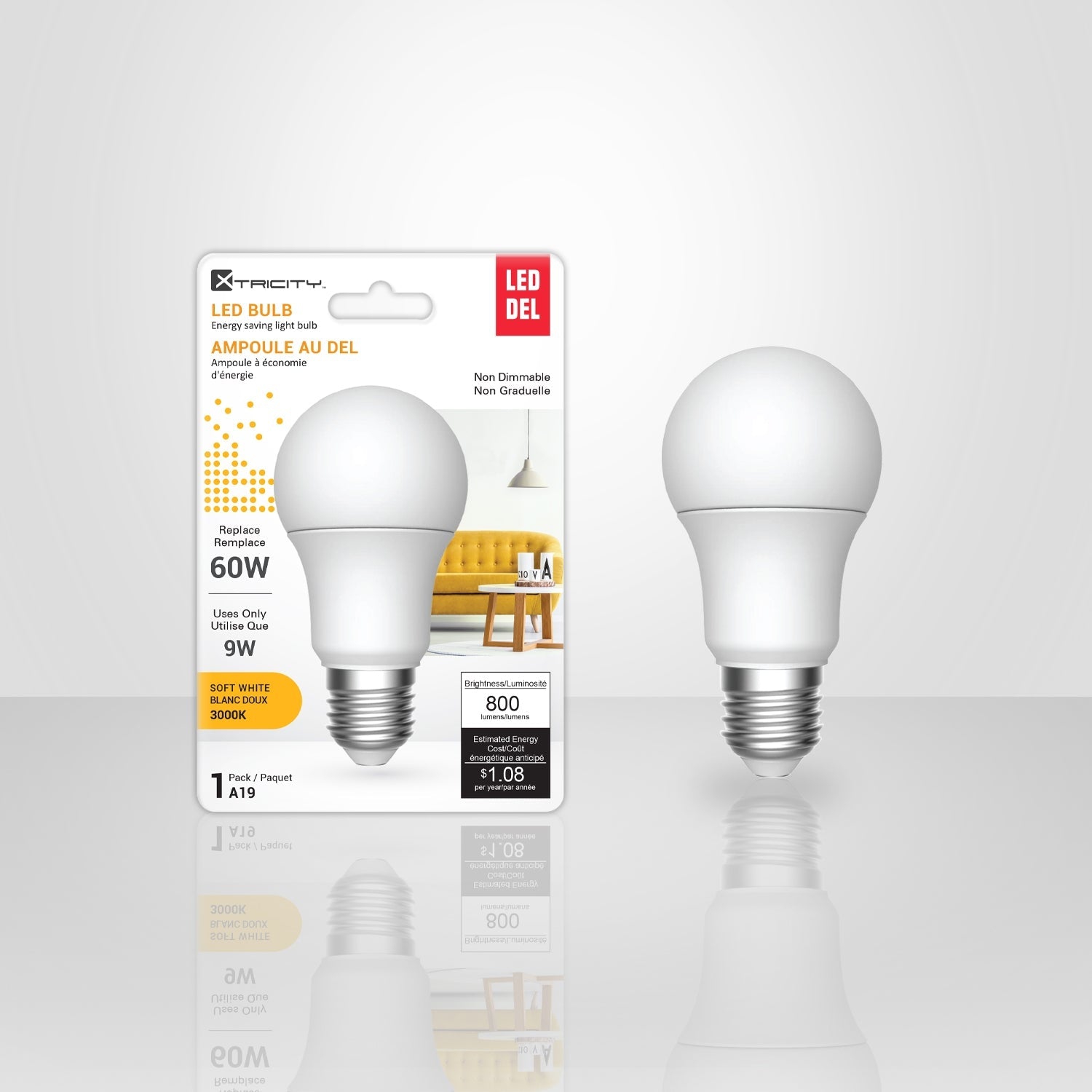 Xtricity - Ampoule DEL à Économie d'énergie, 9W, Culot E26, 3000K Blanc Doux