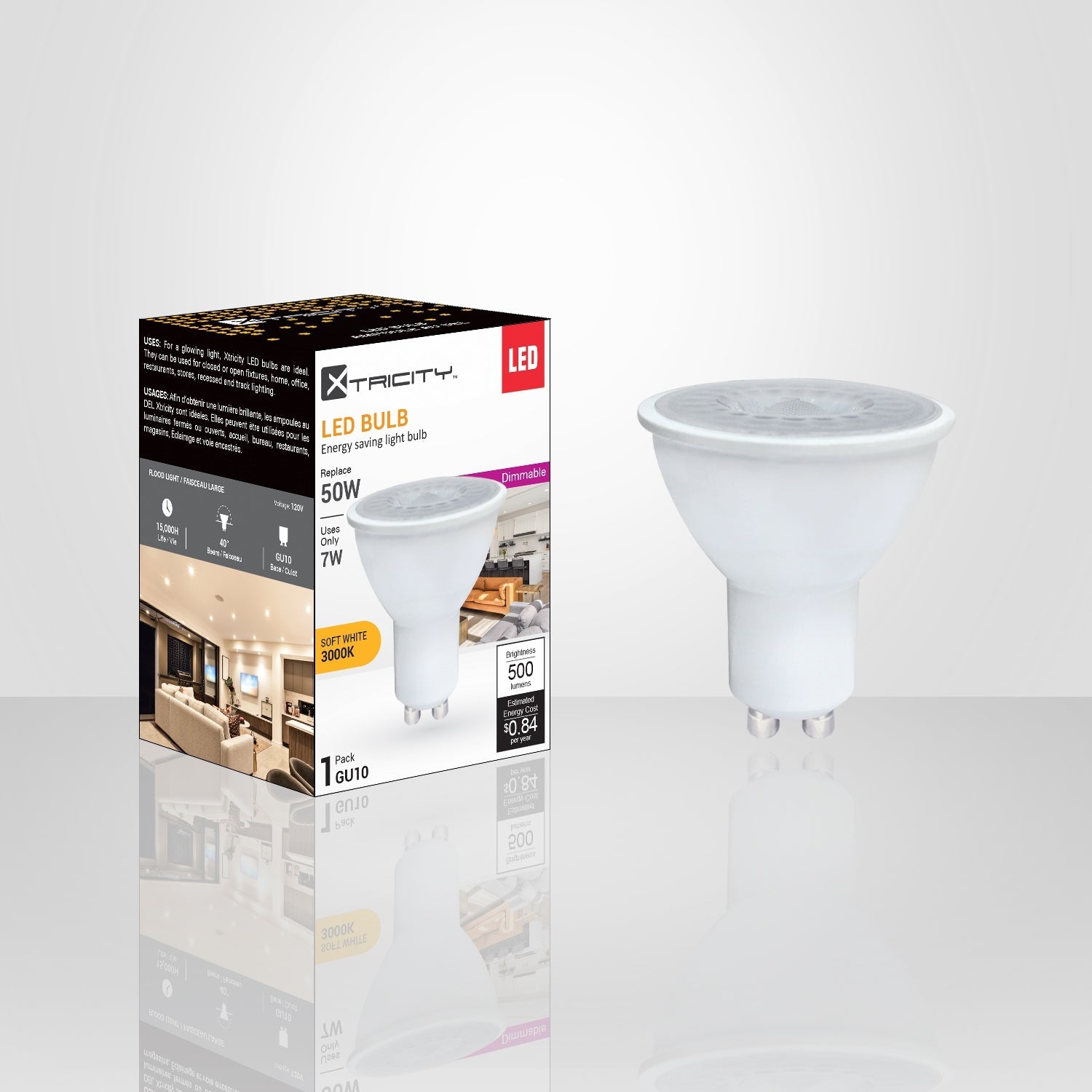 Xtricity - Energy Saving LED Bulb, Dimmable, 7W, GU10 Base, 3000K Soft White