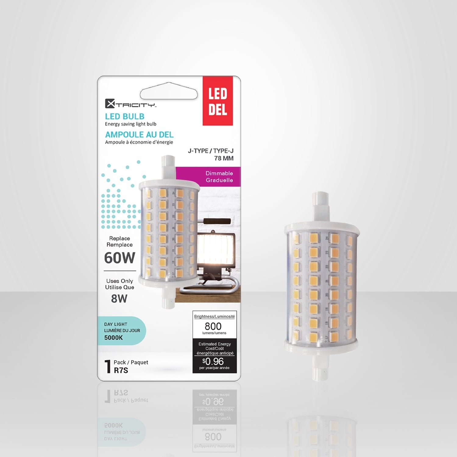 Xtricity - Ampoule DEL à Économie d'énergie, Gradable, 8W, Culot R7S, 5000K Lumière du Jour