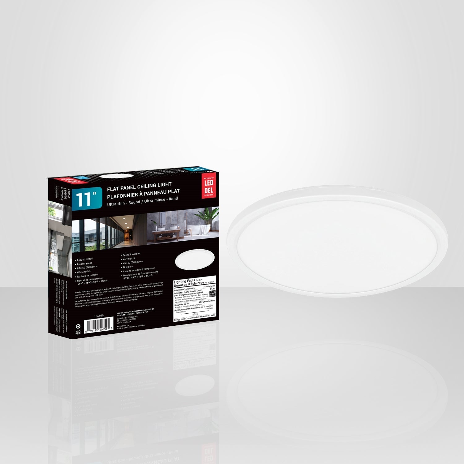 Xtricity - Plafonnier DEL à Panneau Plat, Diamètre de 11'', 12W, 4000K Blanc Froid